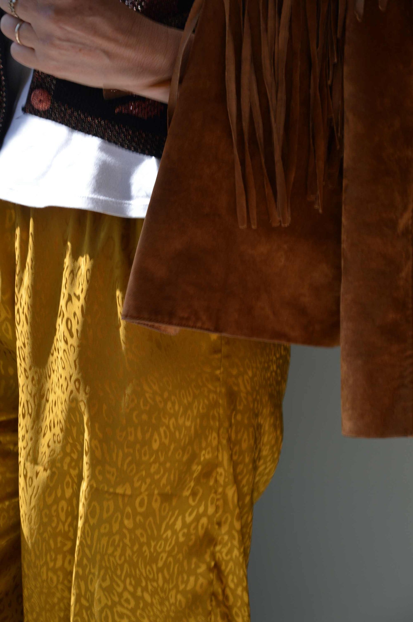 Pantalon satiné Léopard moutarde doré