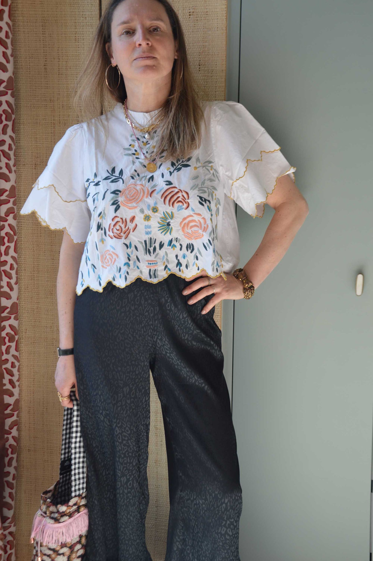 Pantalon satiné Léopard noir