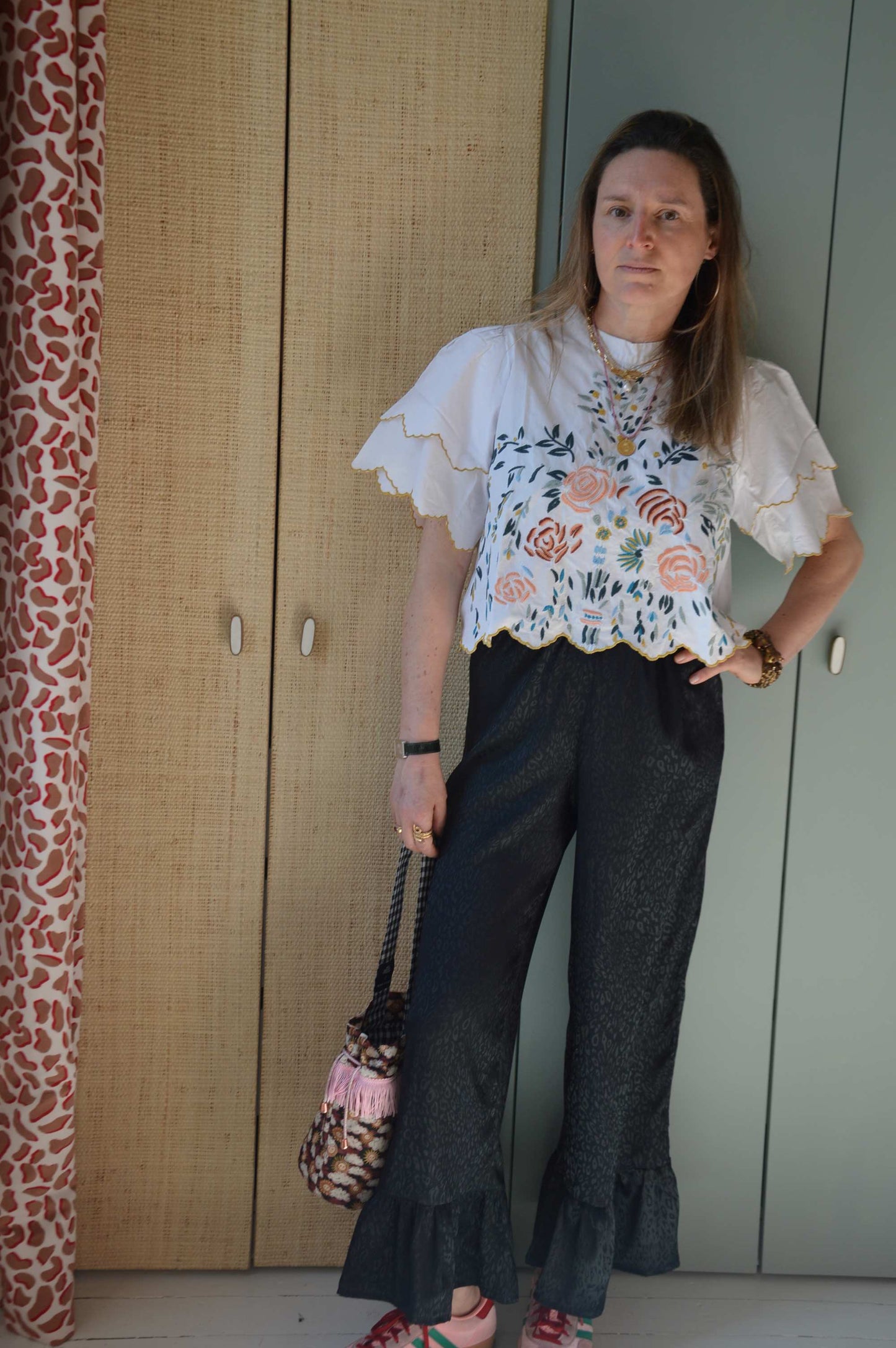 Pantalon satiné Léopard noir