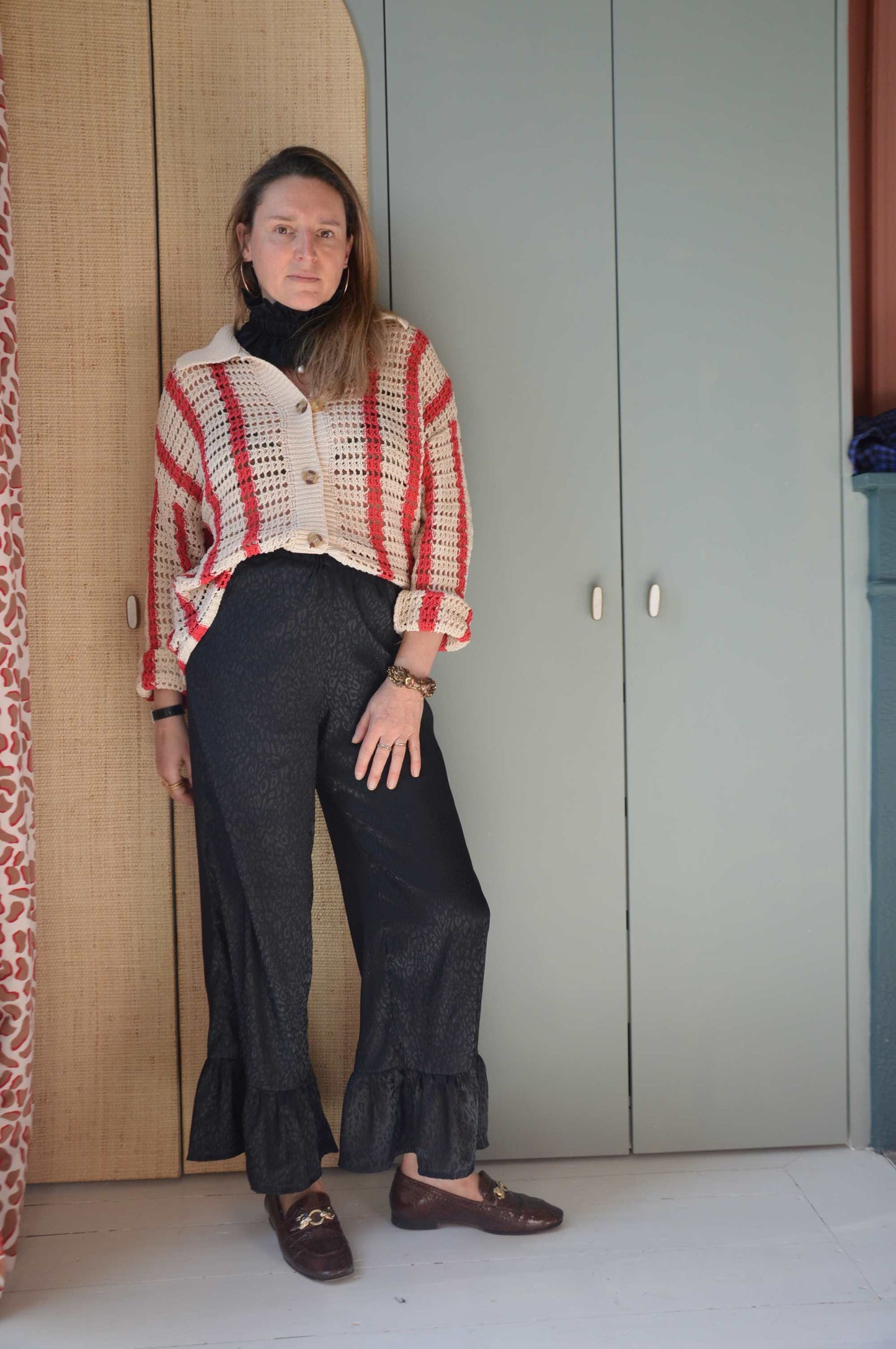 Pantalon satiné Léopard noir