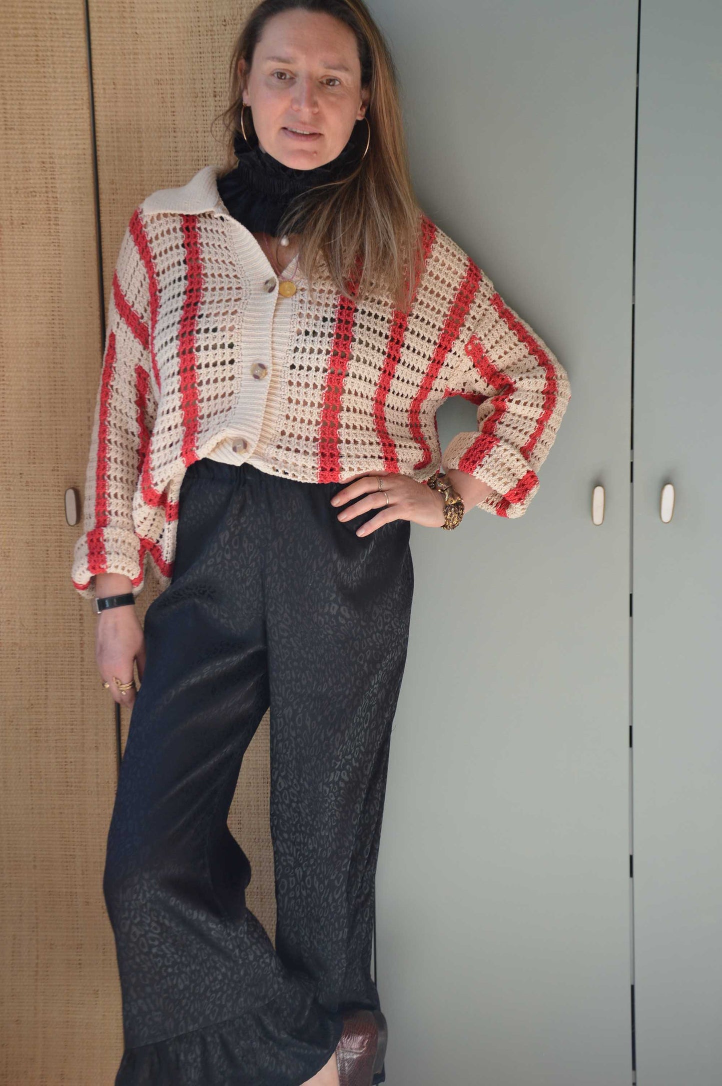 Pantalon satiné Léopard noir