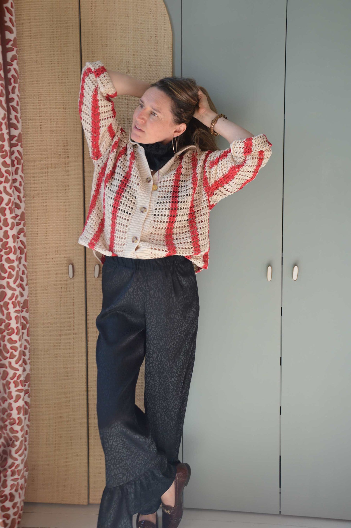 Pantalon satiné Léopard noir