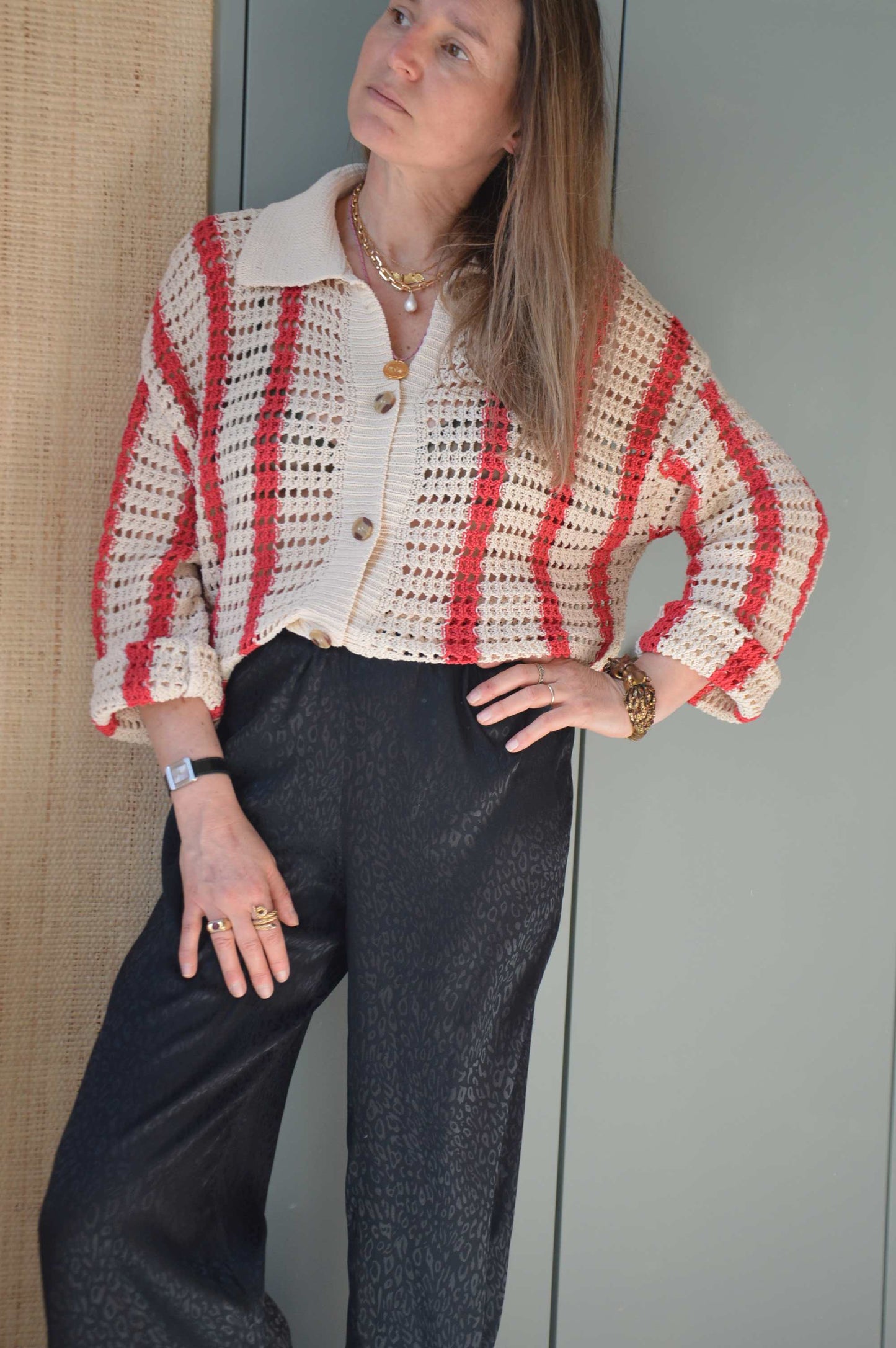 Pantalon satiné Léopard noir