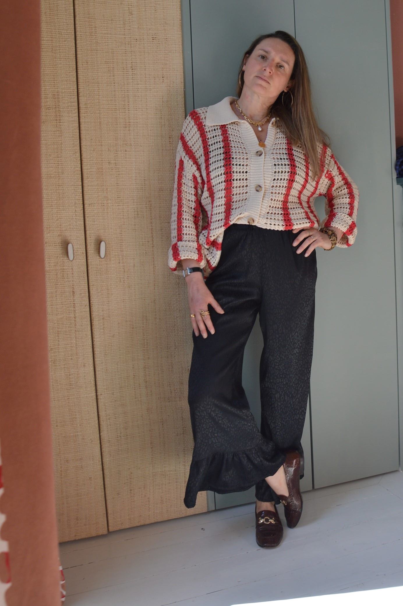 Pantalon satiné Léopard noir