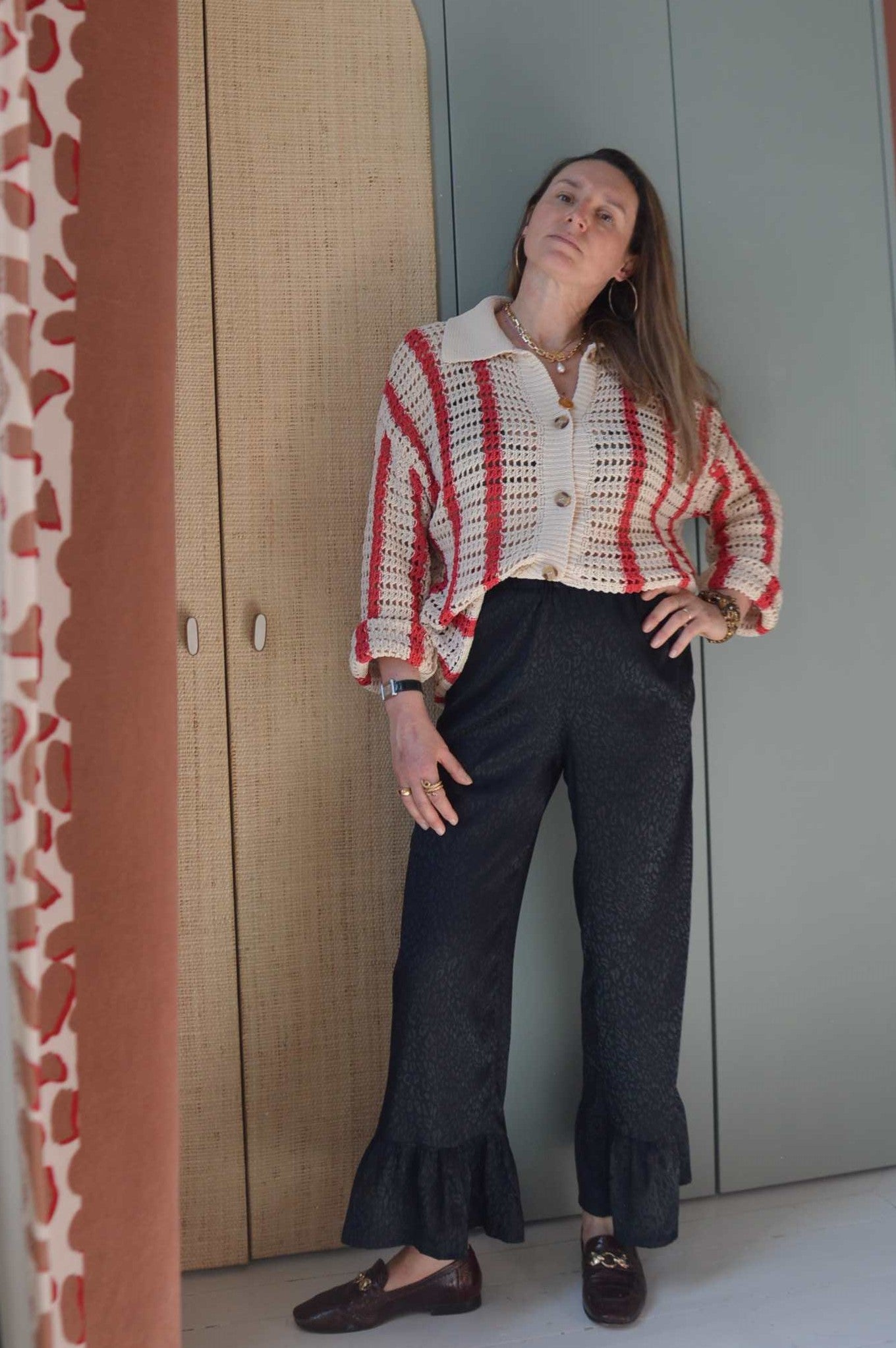Pantalon satiné Léopard noir