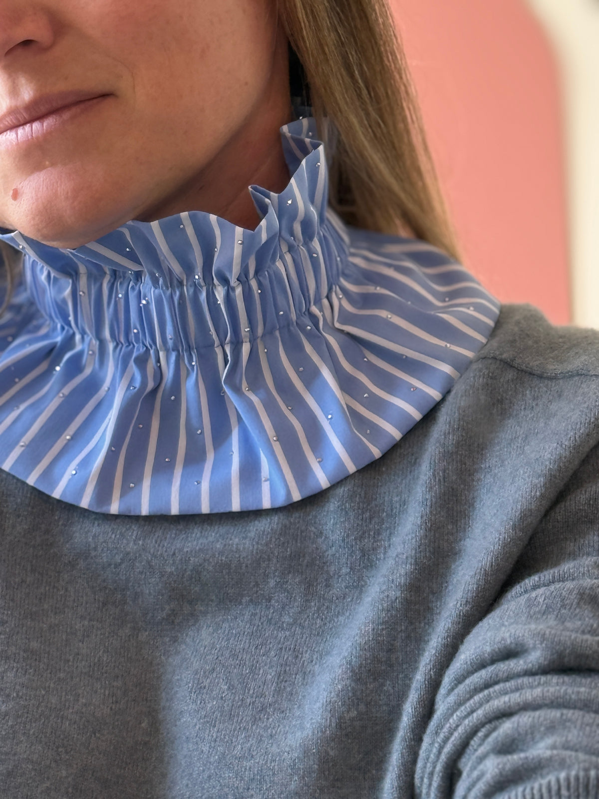 Le Col Amovible à Rayures et Strass Bleu et Blanc – Ma Prune Céleste