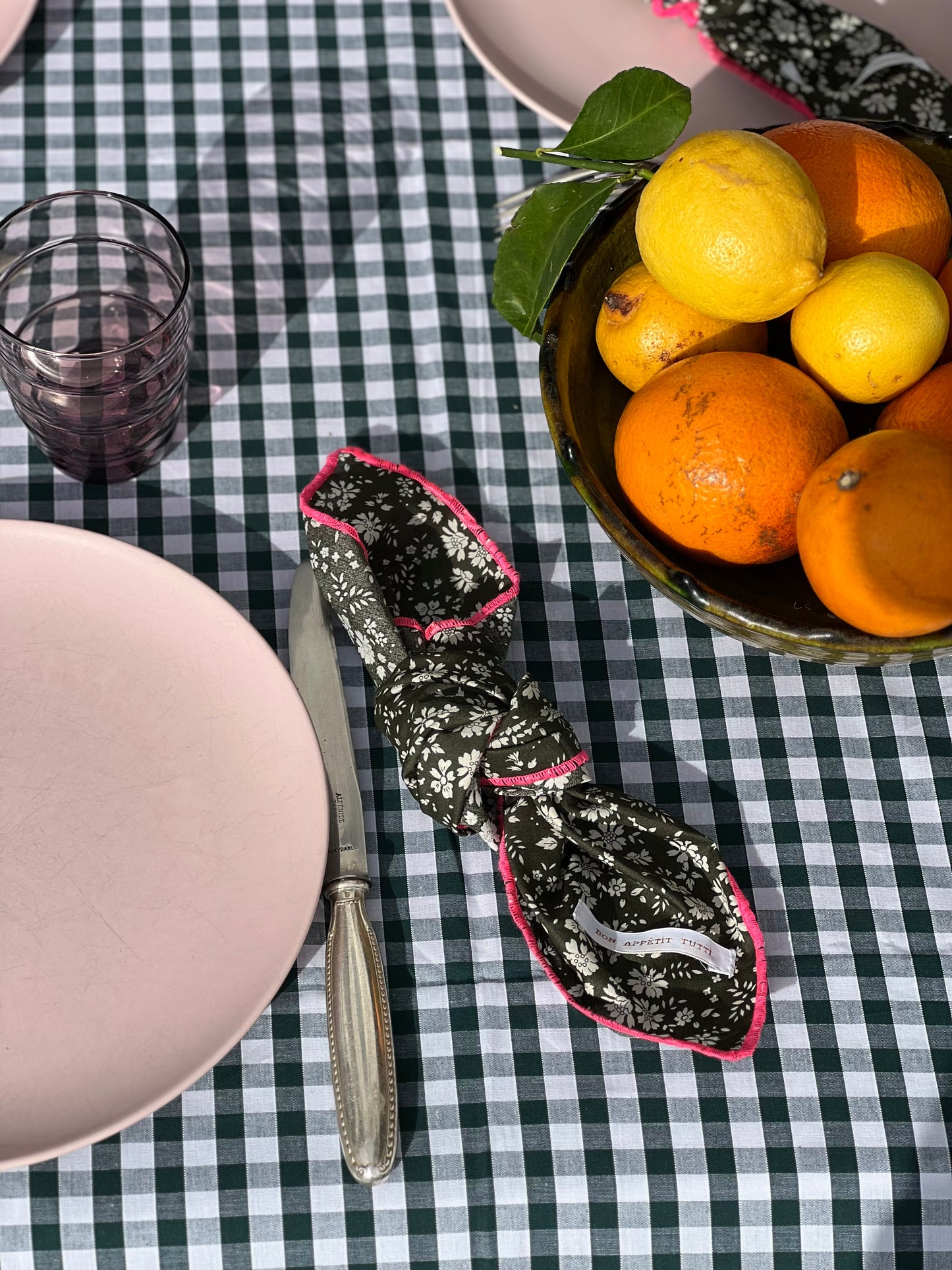 Serviette Liberty Capel kaki & fluo rose