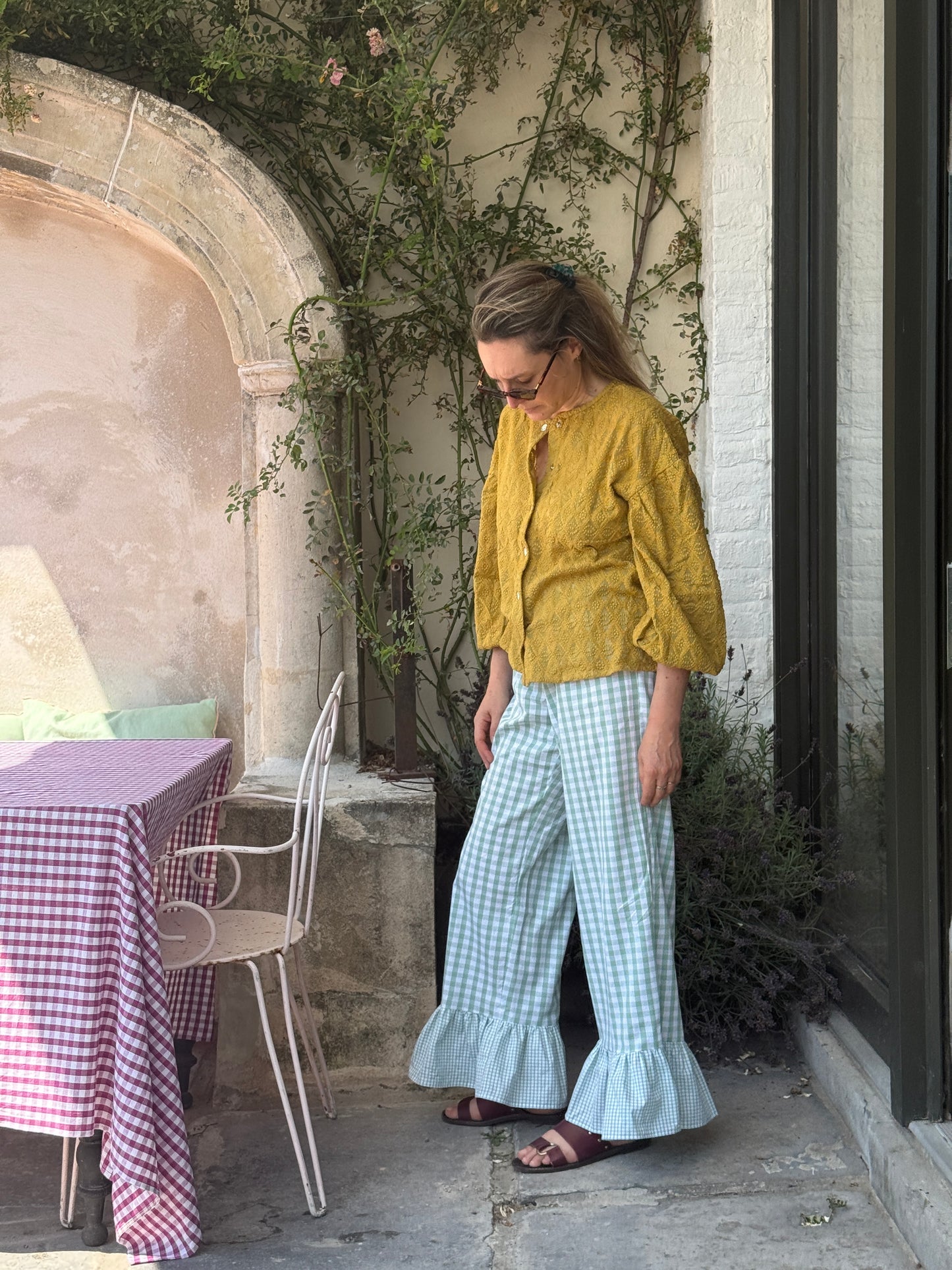Pantalon vichy à volants