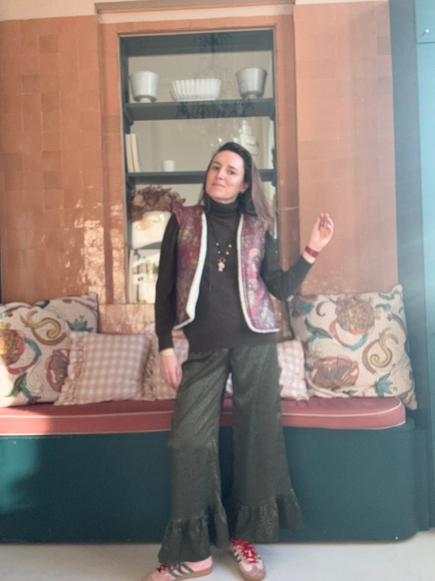 Pantalon satiné Léopard Vert Kaki