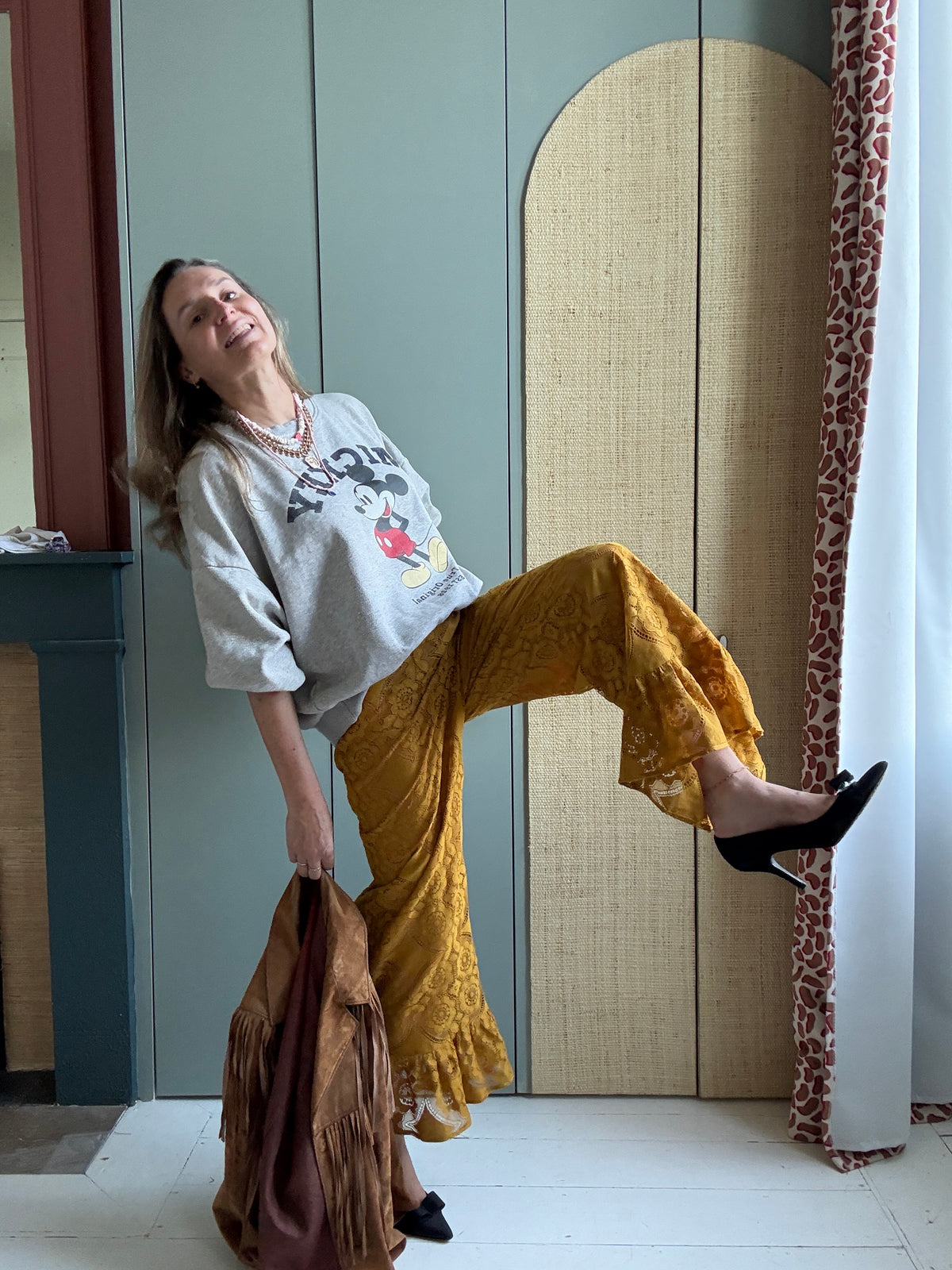 Pantalon Jeu de dentelle moutarde