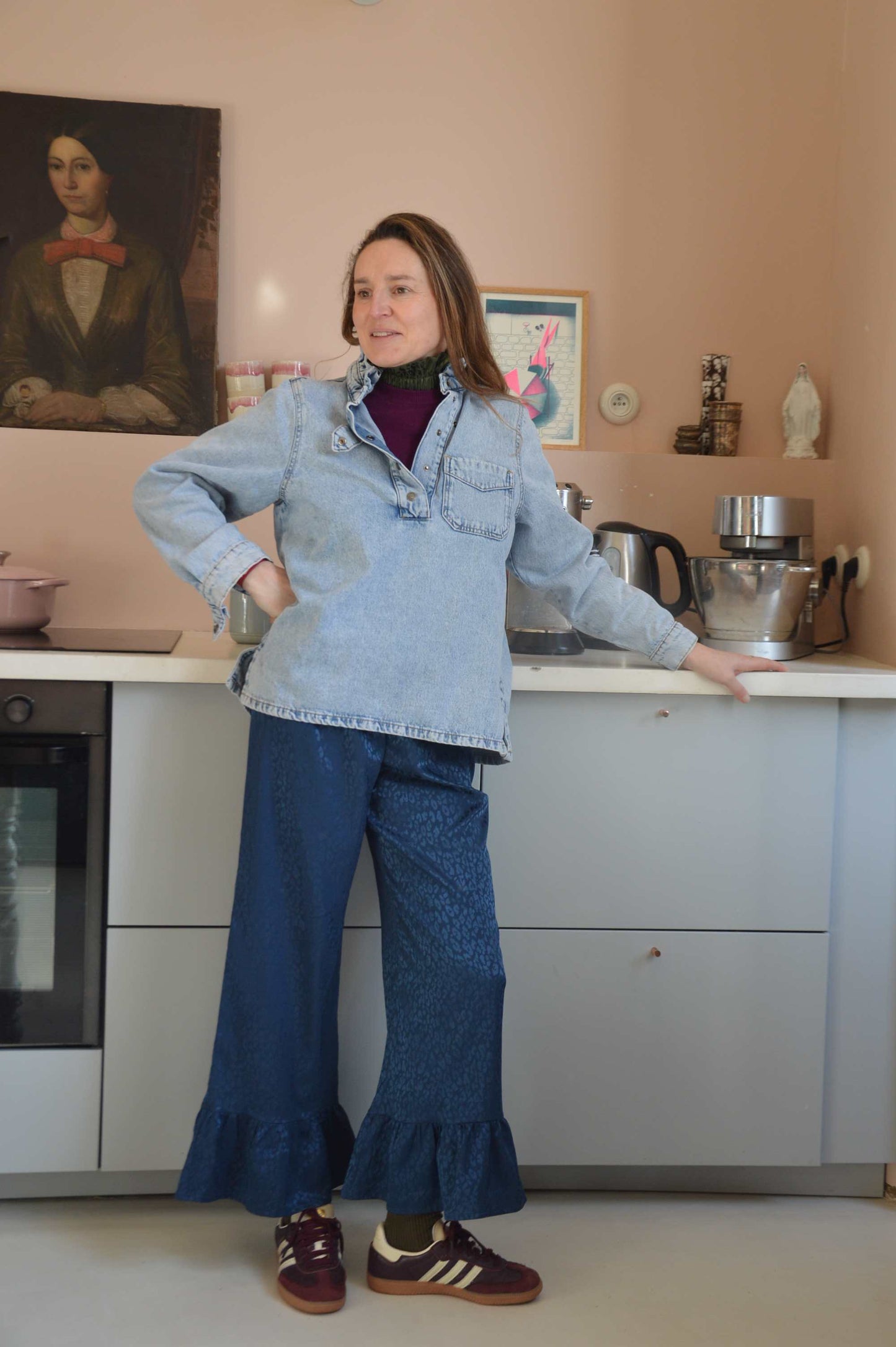 Pantalon satiné Léopard Bleu Nuit