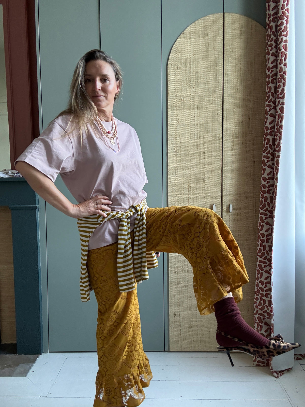 Pantalon Jeu de dentelle moutarde