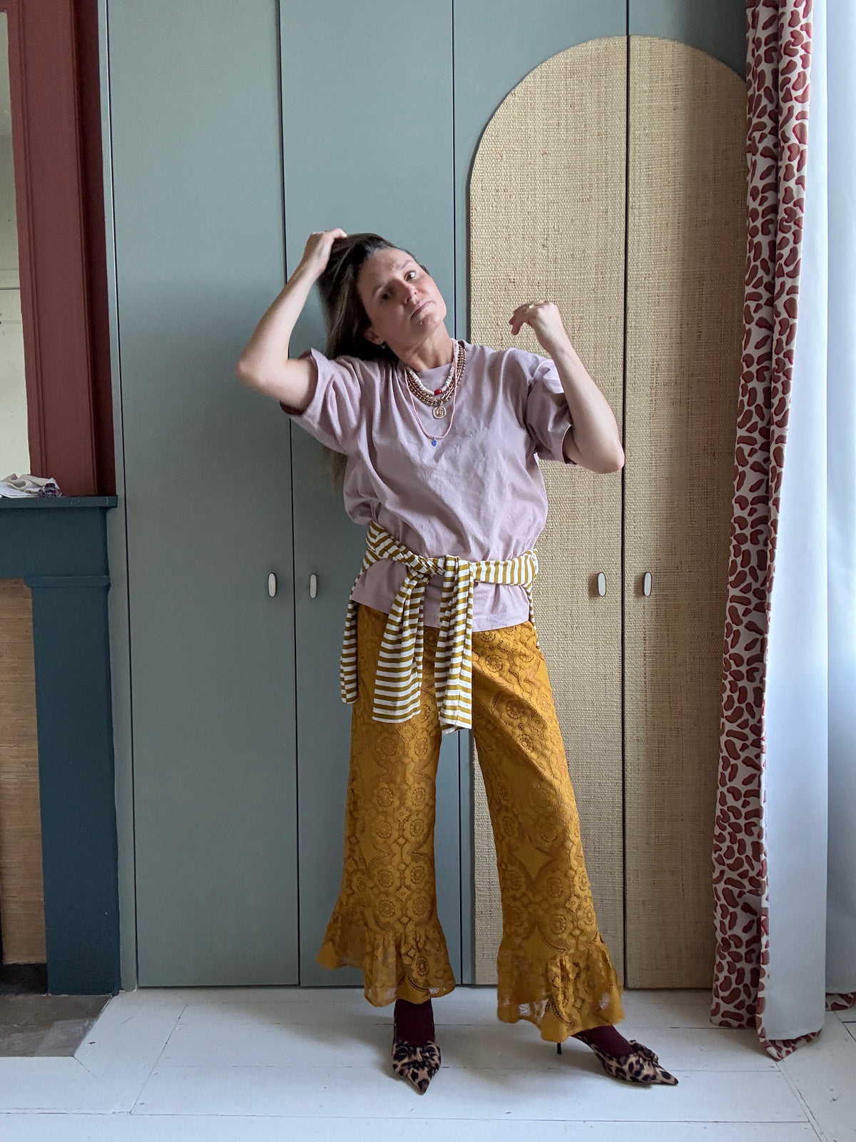 Pantalon Jeu de dentelle moutarde