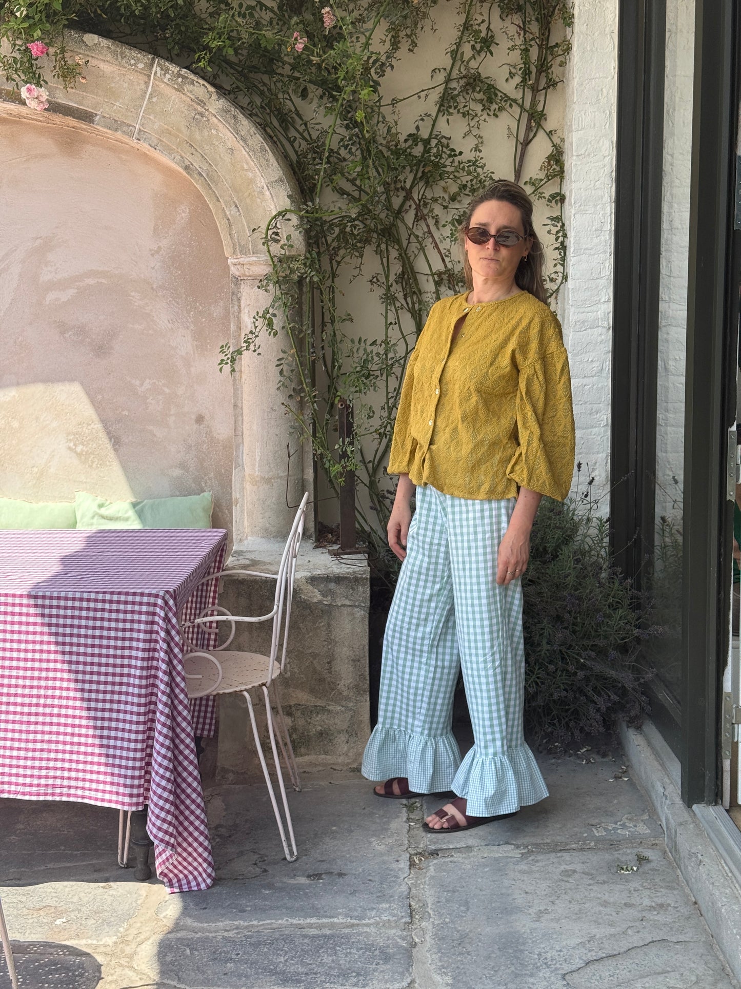 Pantalon vichy à volants
