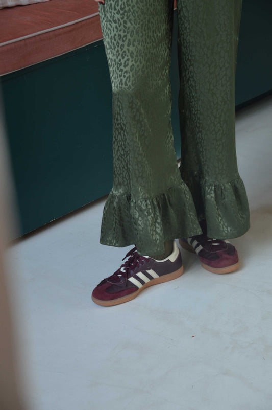 Pantalon satiné Léopard Vert Kaki