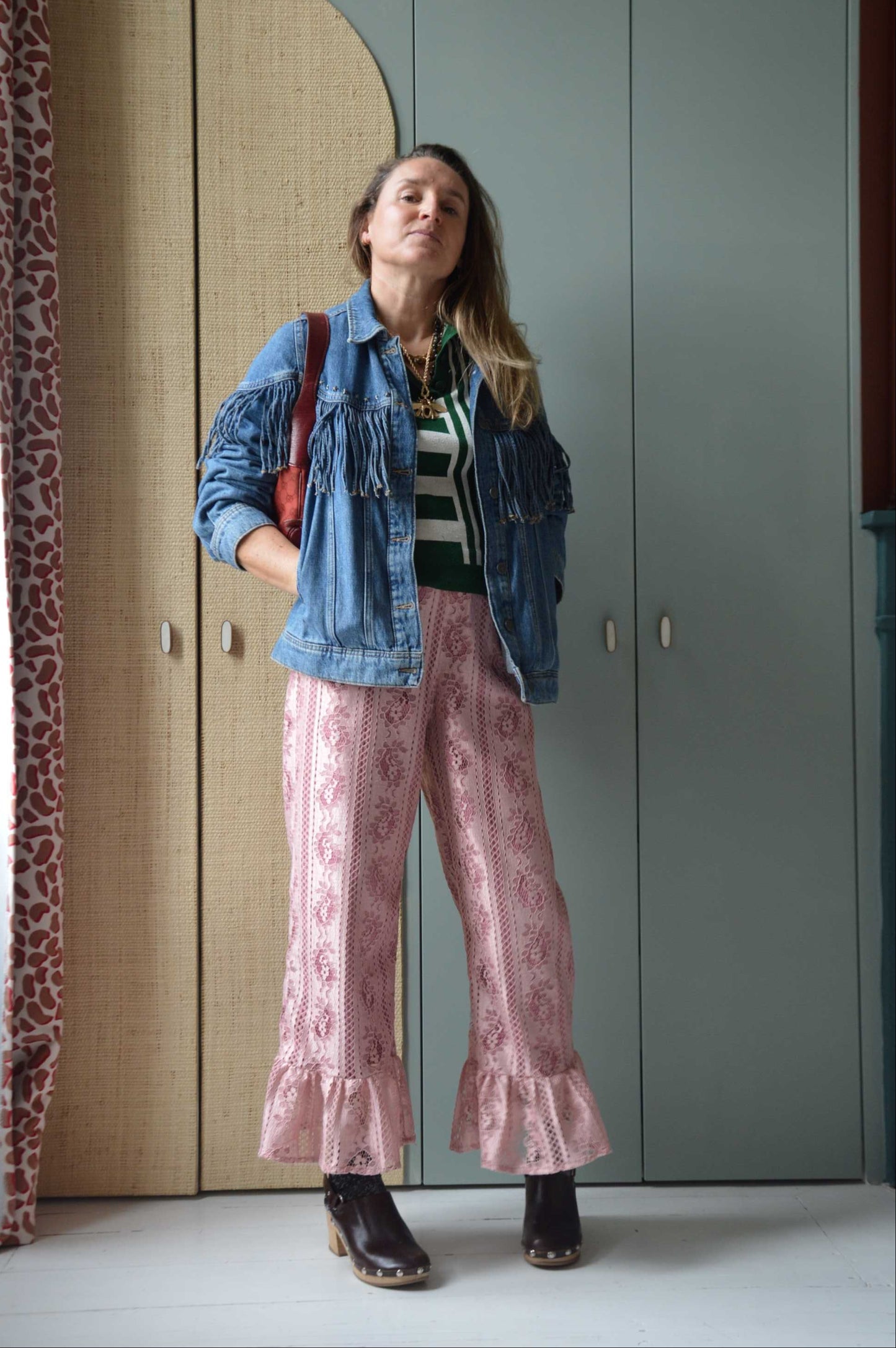 Pantalon Jeu de dentelle rose poudré