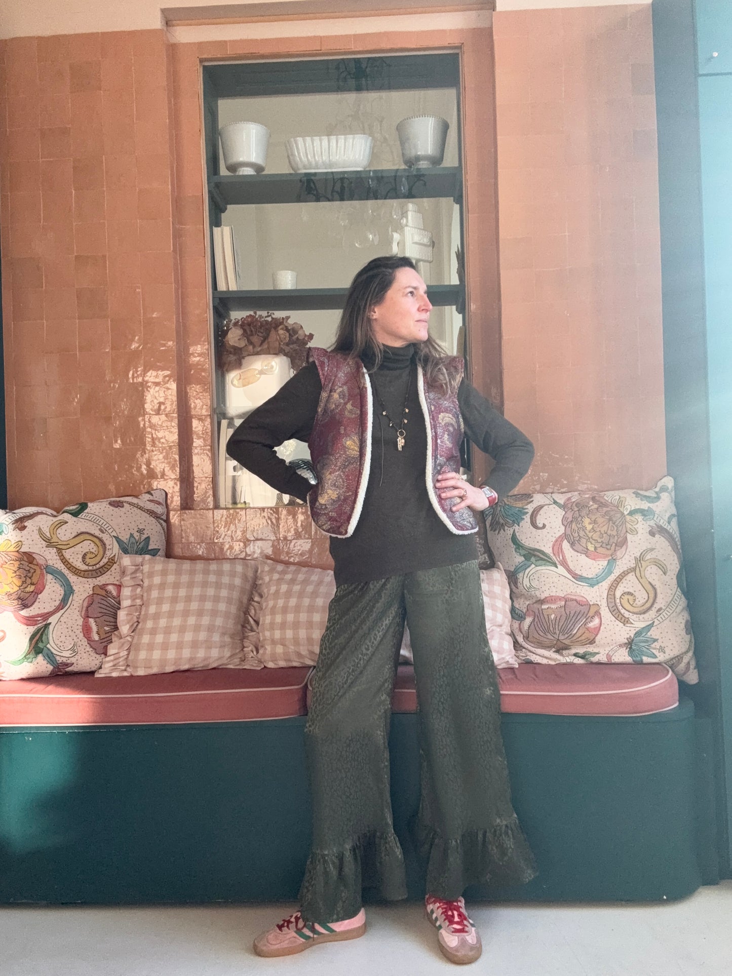 Pantalon satiné Léopard Vert Kaki