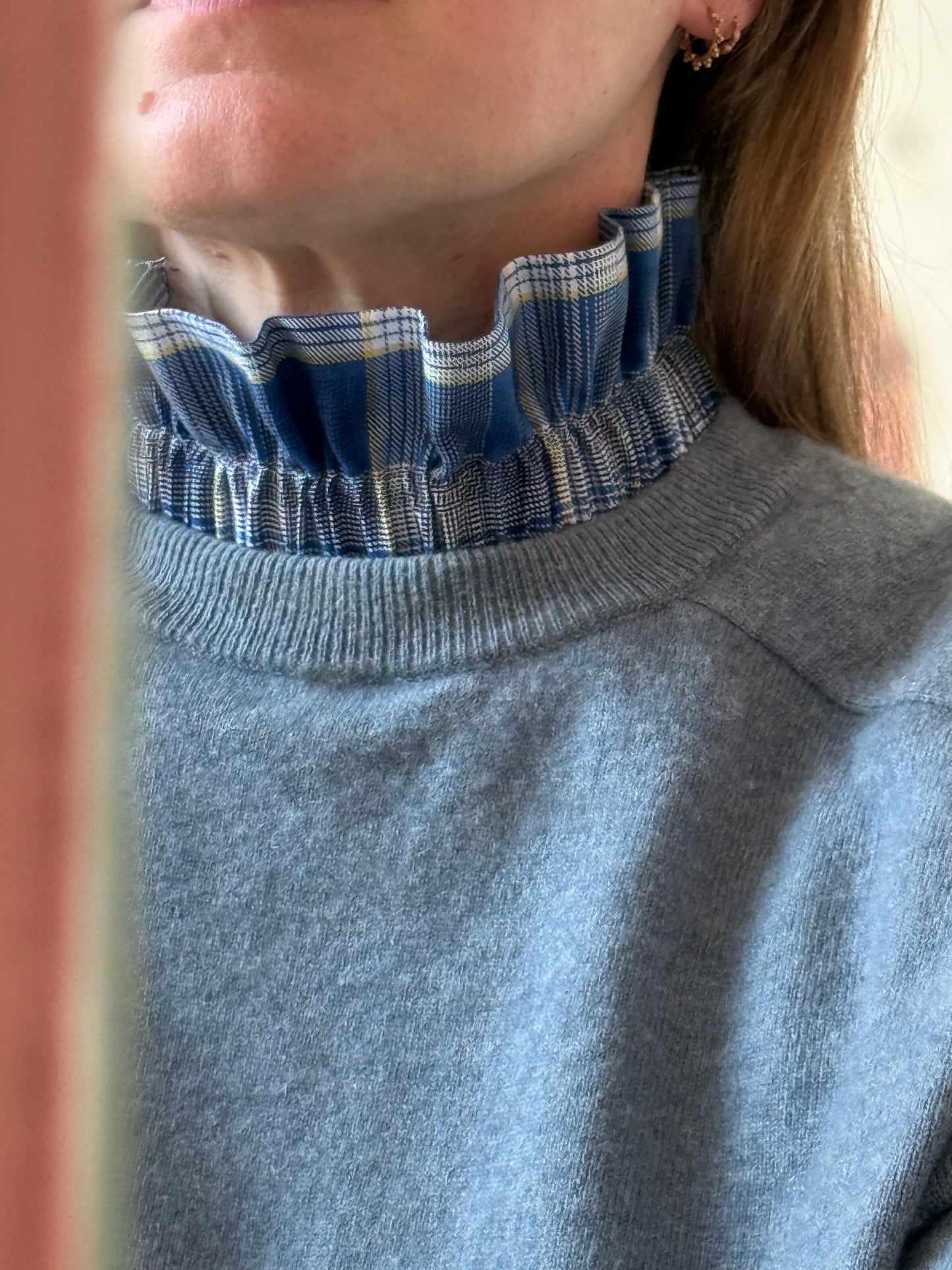 Col écossais bleu coton