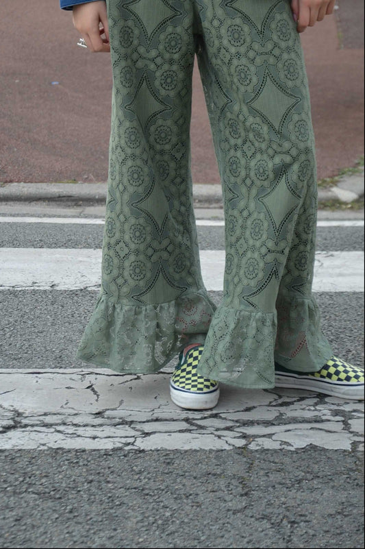Pantalon Jeu de dentelle Vert eucalyptus