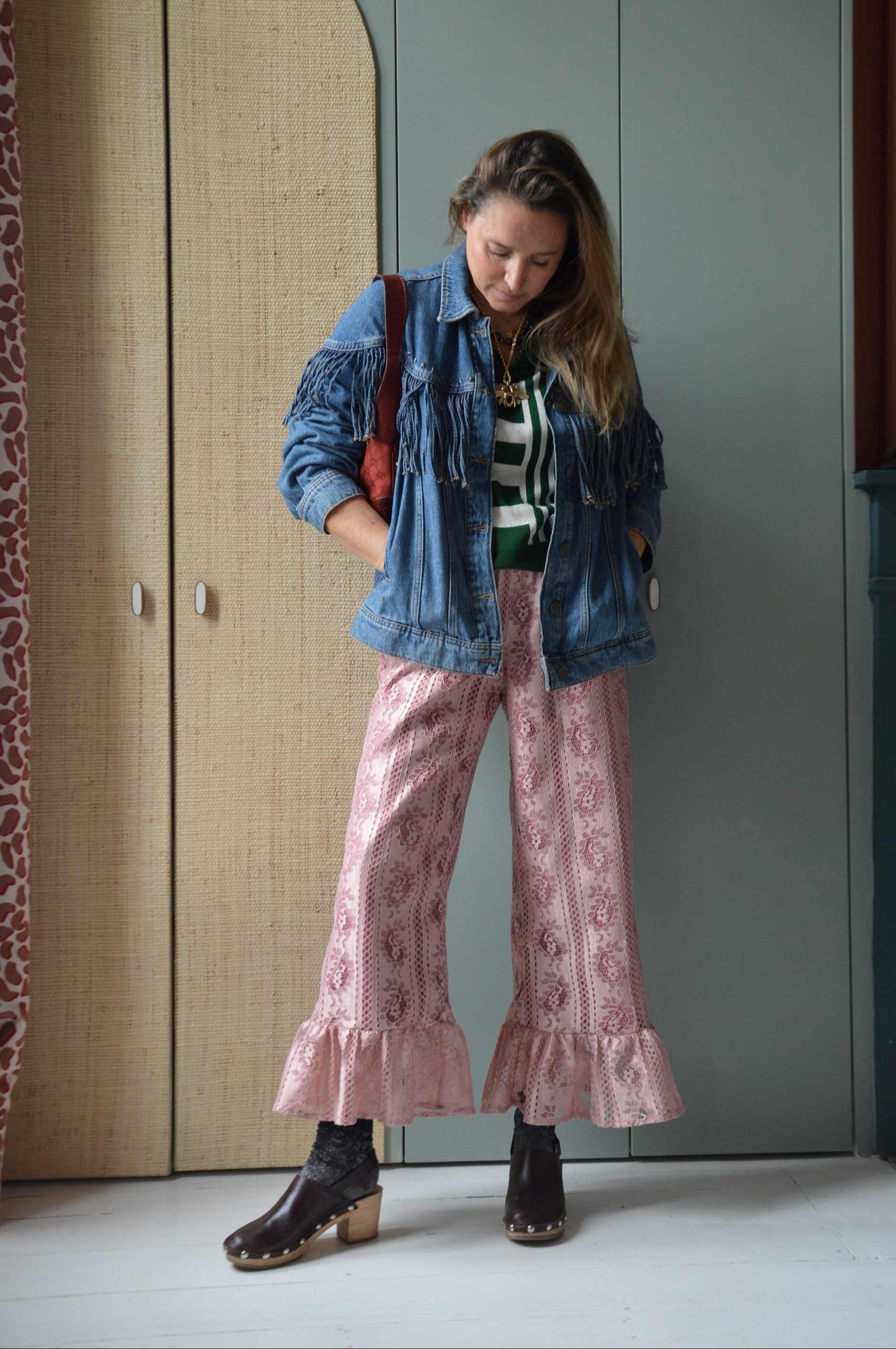 Pantalon Jeu de dentelle rose poudré