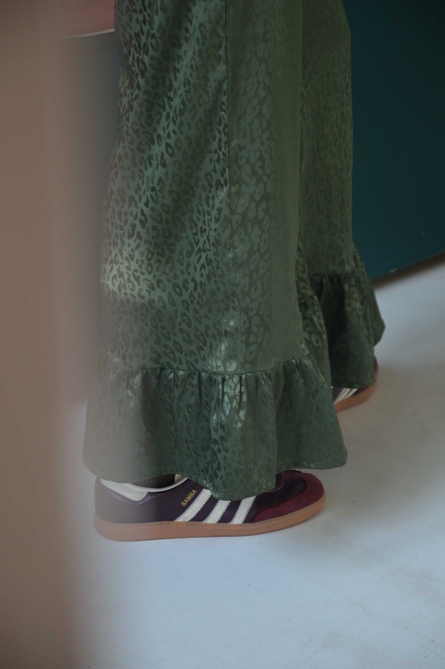 Pantalon satiné Léopard Vert Kaki