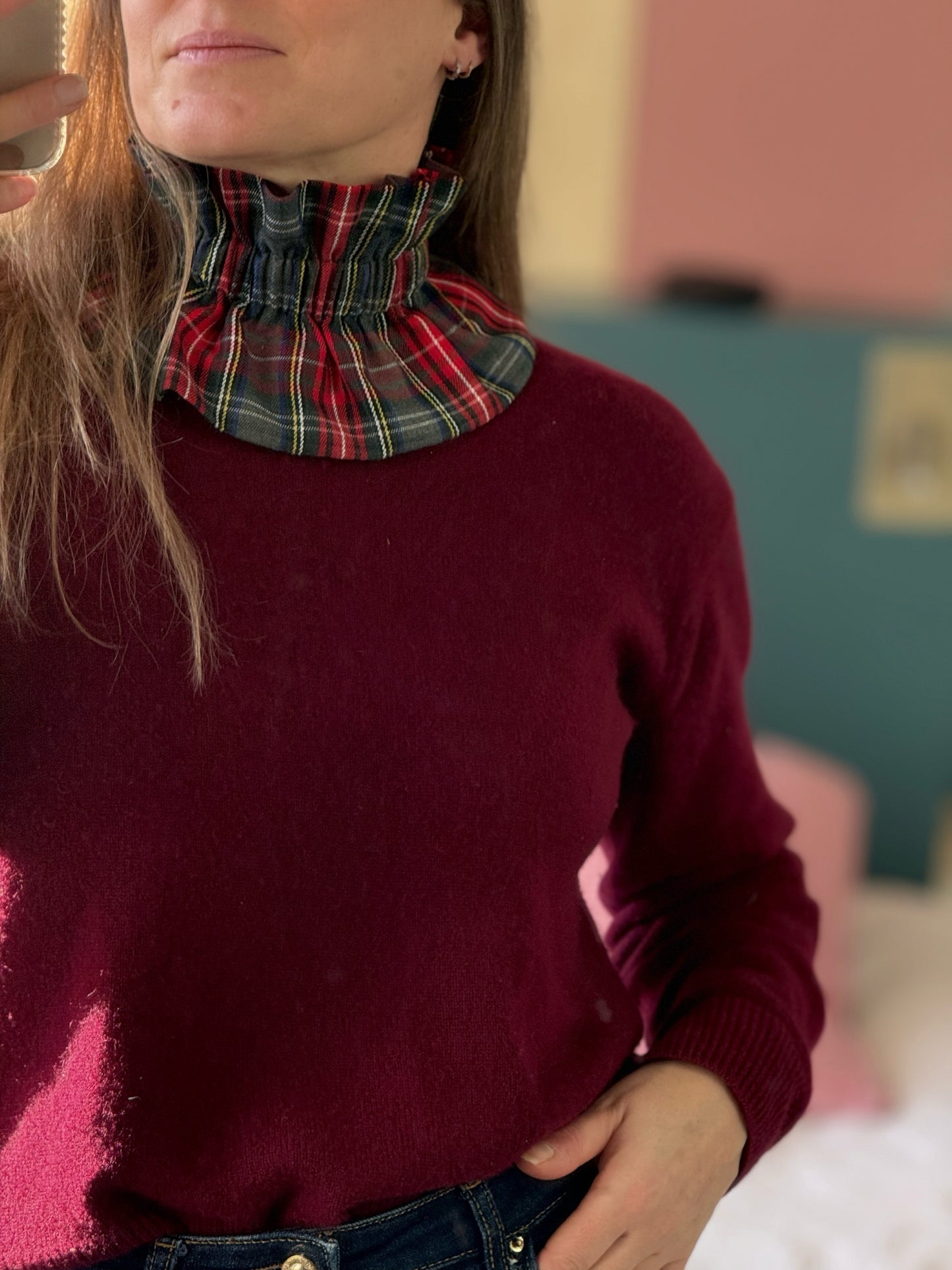 Col Tartan rouge et gris