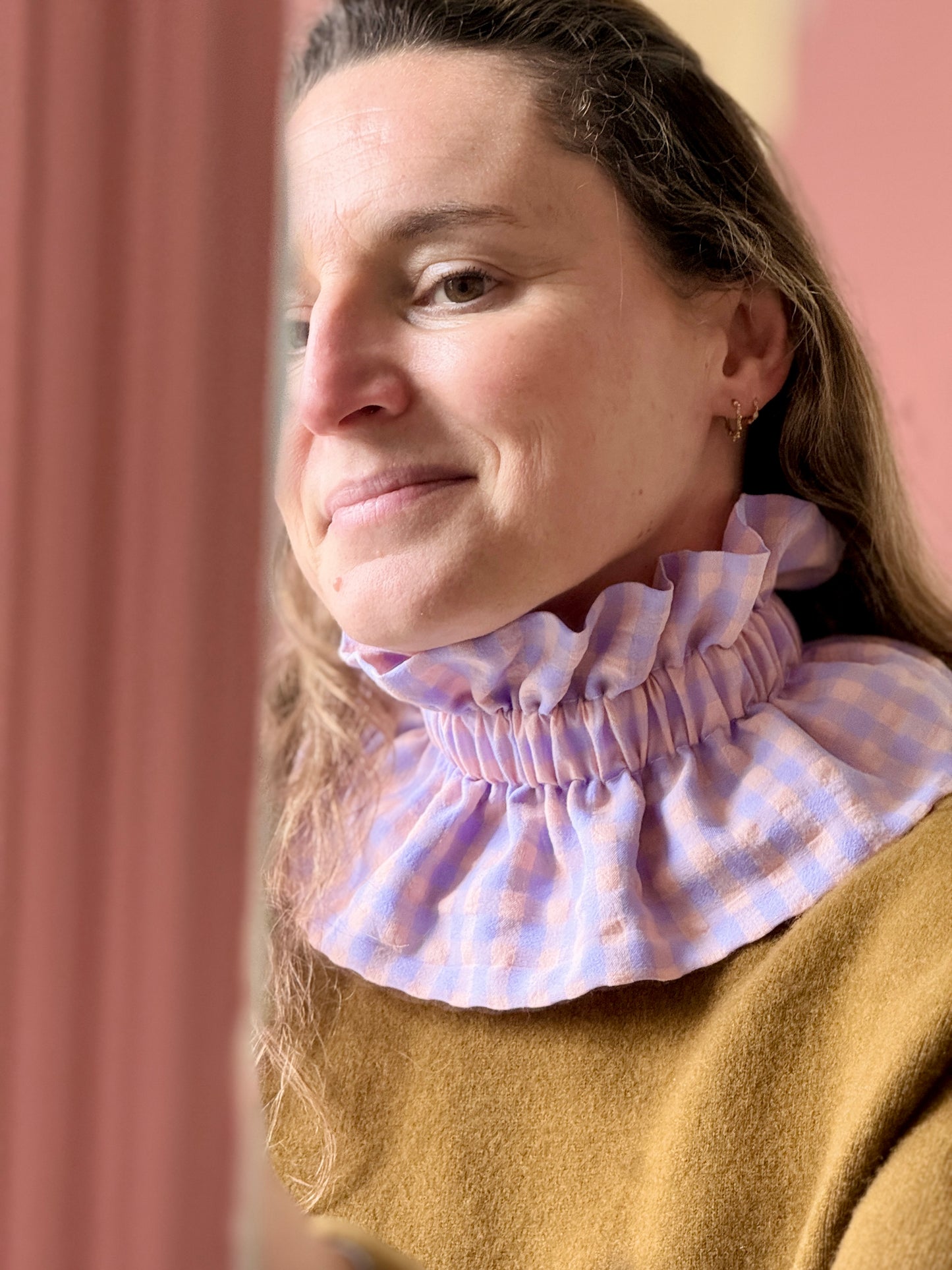 Col vichy Sorbet Violet parme et Rose pêche