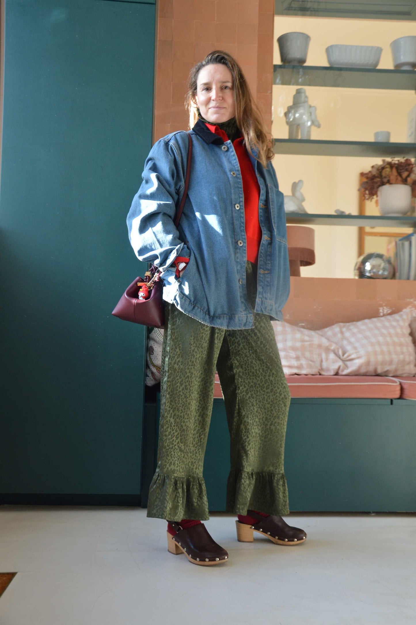 Pantalon satiné Léopard Vert Kaki