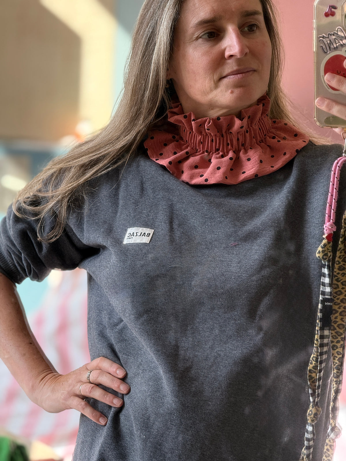 Le Col Amovible en Crêpe Rose Terracotta et Pois Noirs – Ma Prune Céleste