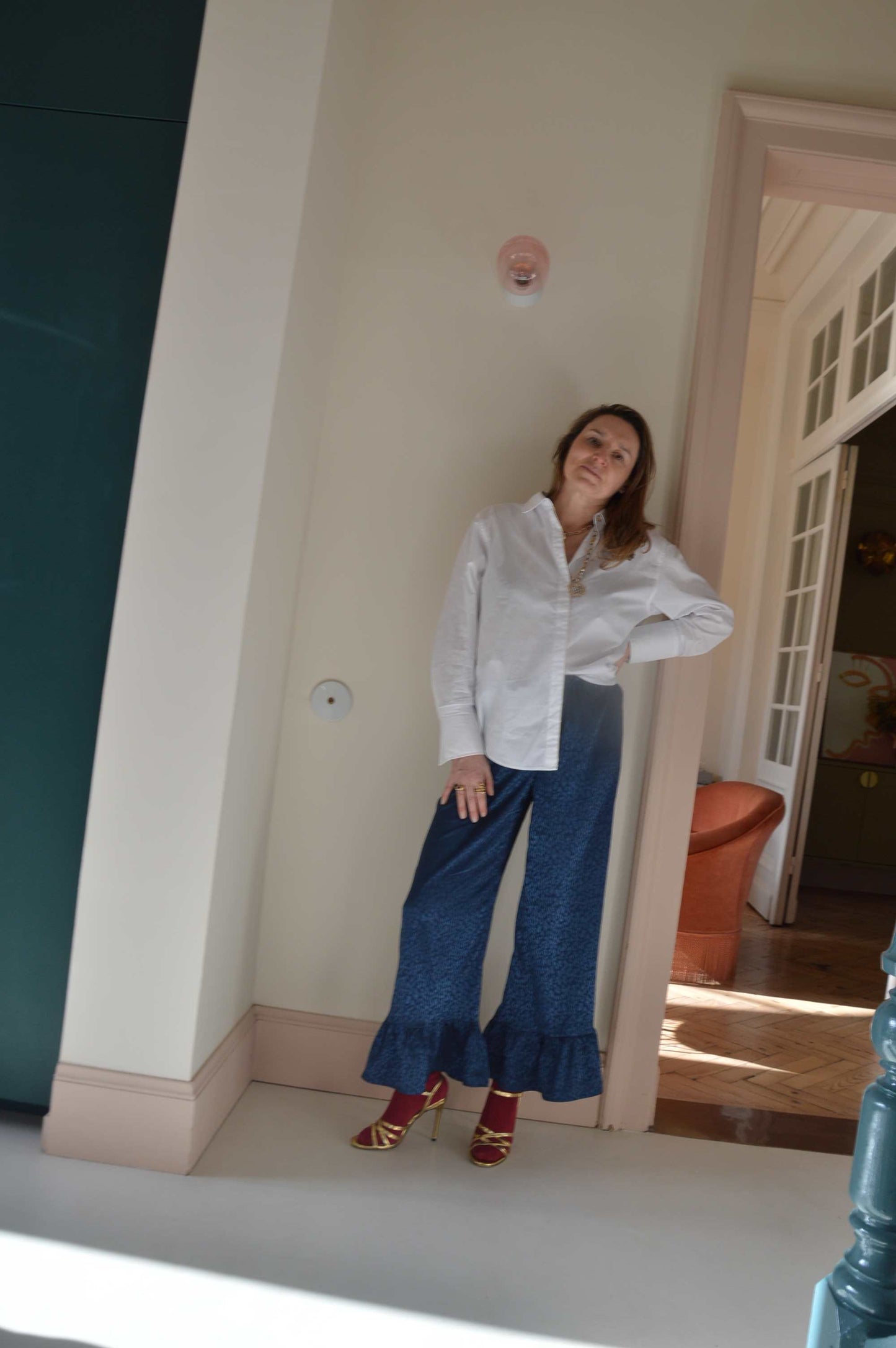 Pantalon satiné Léopard Bleu Nuit