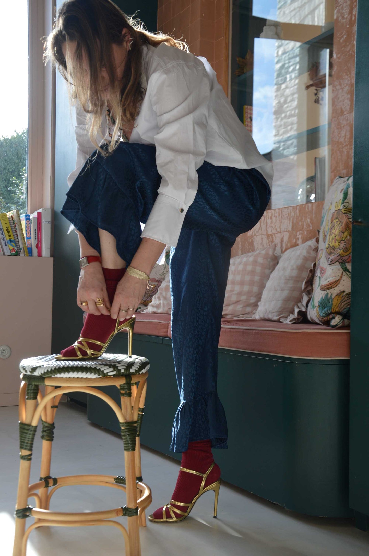 Pantalon satiné Léopard Bleu Nuit