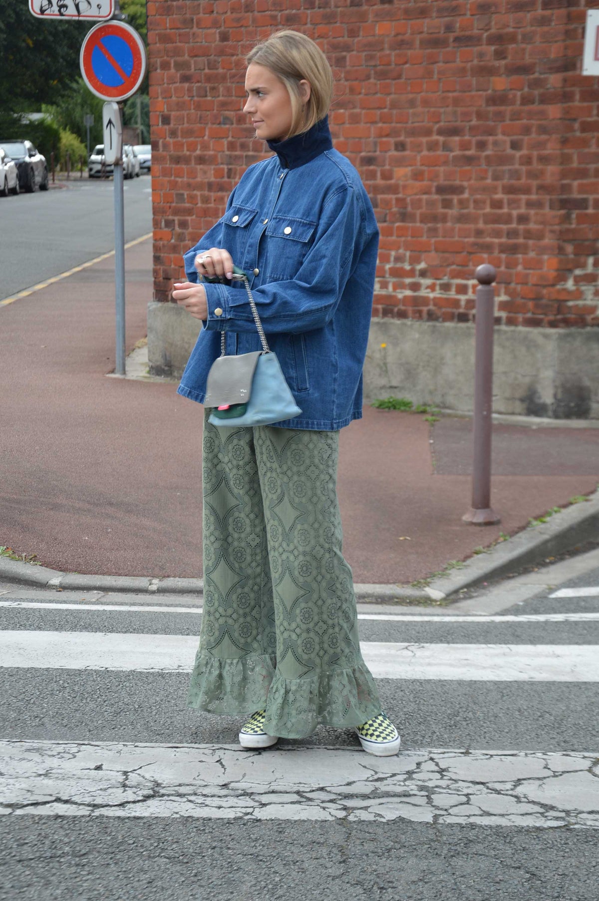 Pantalon Jeu de dentelle Vert eucalyptus
