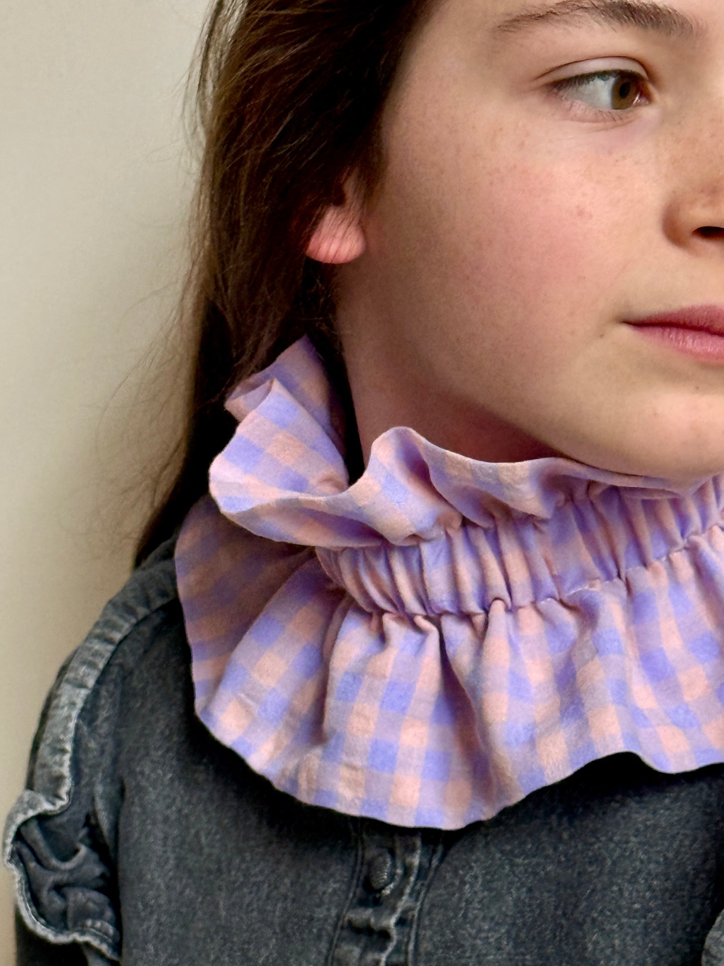 Col vichy Sorbet Violet parme et Rose pêche