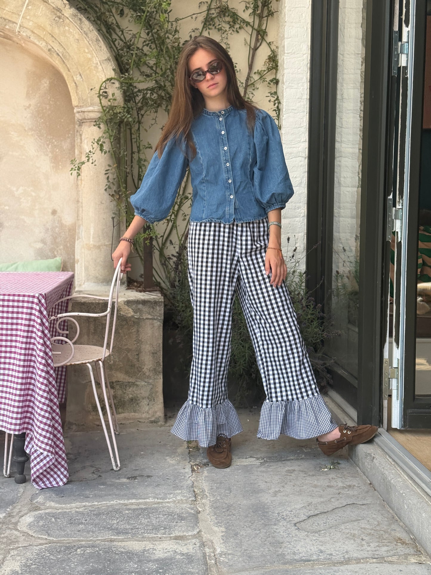 Pantalon vichy à volants