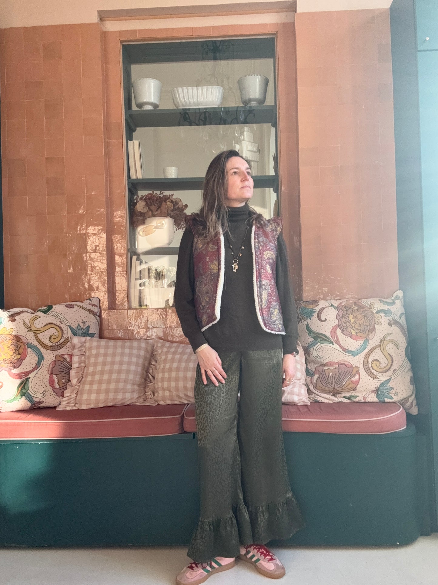 Pantalon satiné Léopard Vert Kaki