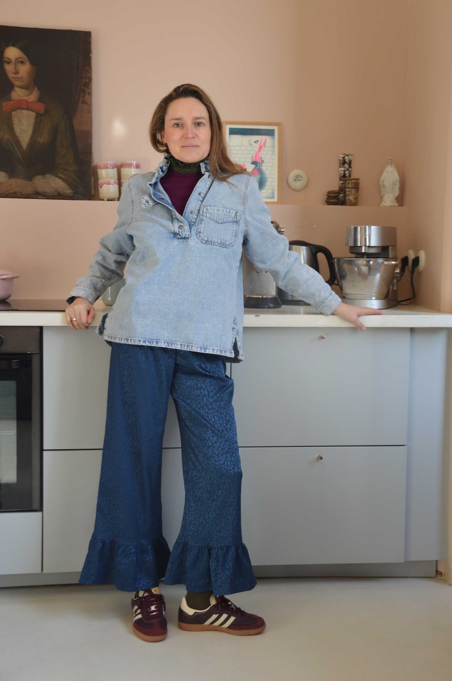 Pantalon satiné Léopard Bleu Nuit