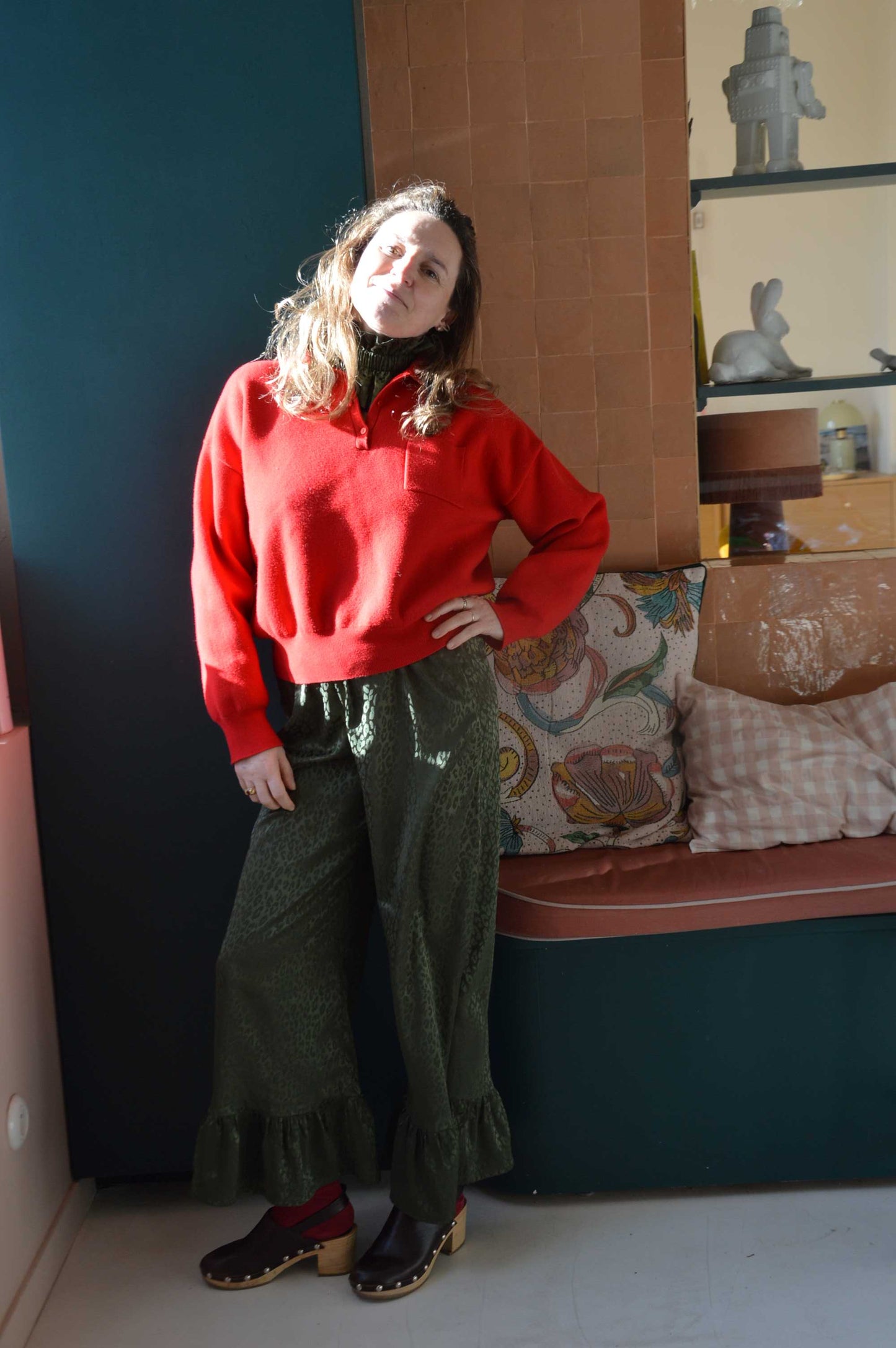 Pantalon satiné Léopard Vert Kaki