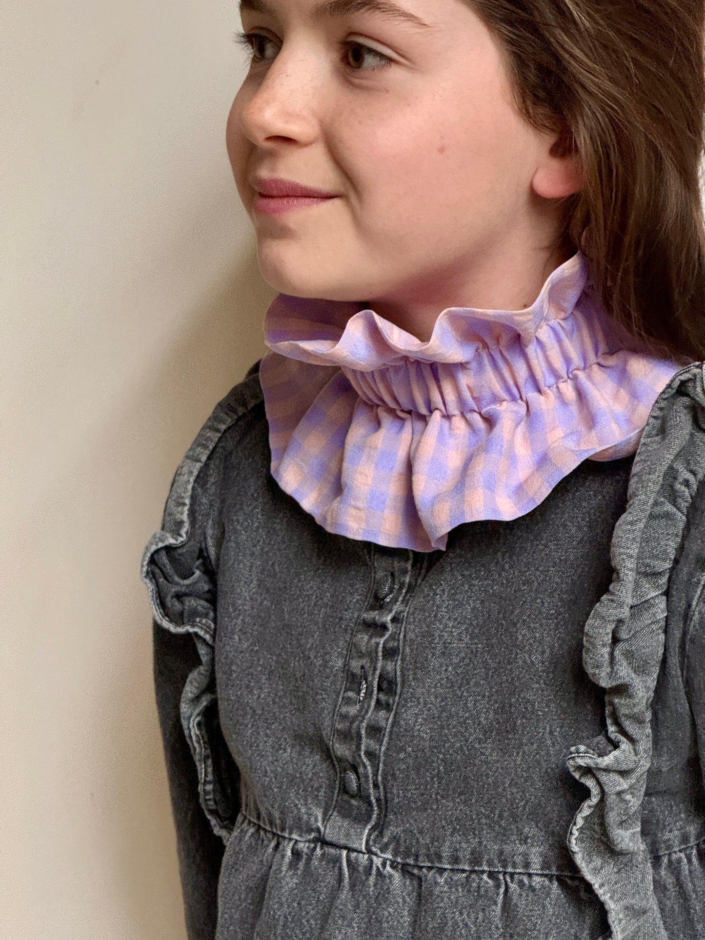 Col vichy Sorbet Violet parme et Rose pêche