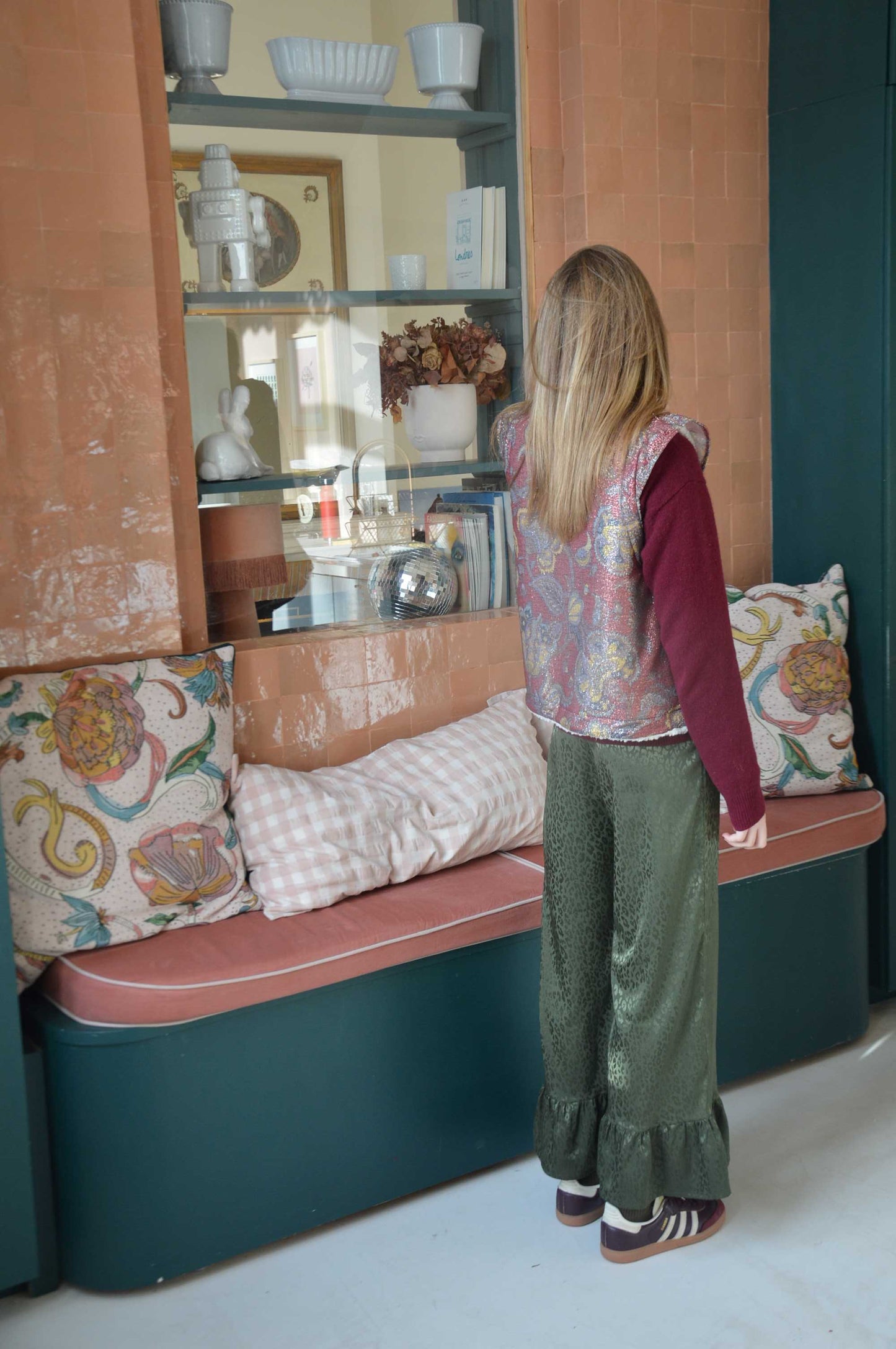 Pantalon satiné Léopard Vert Kaki