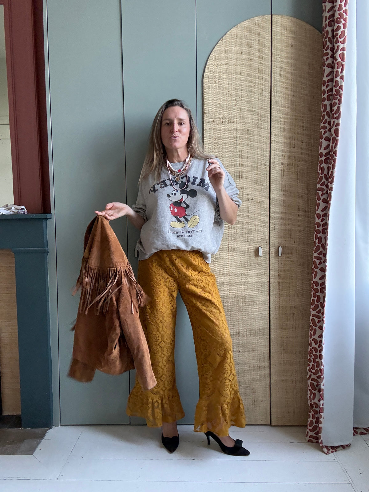 Pantalon Jeu de dentelle moutarde