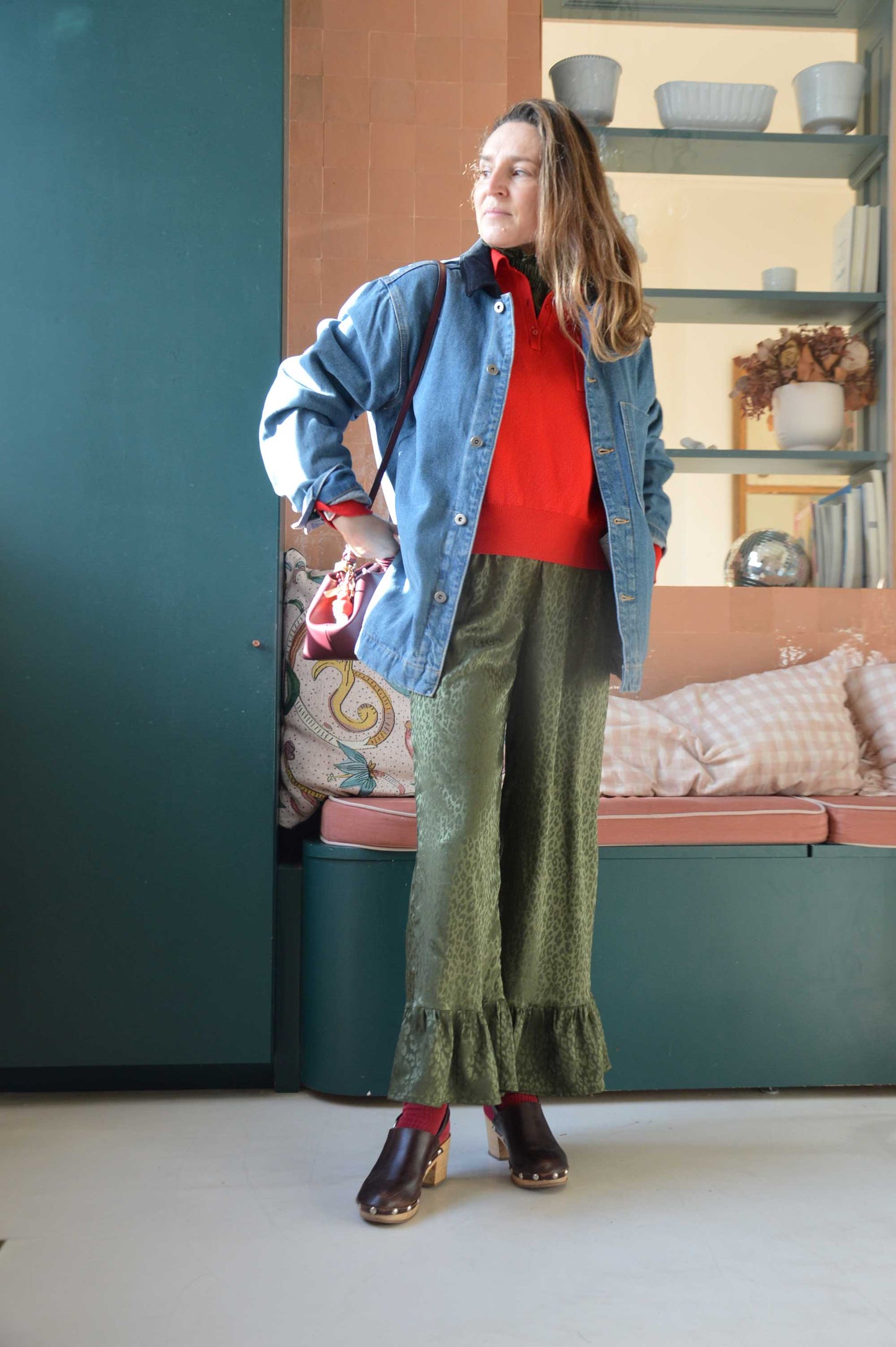 Pantalon satiné Léopard Vert Kaki