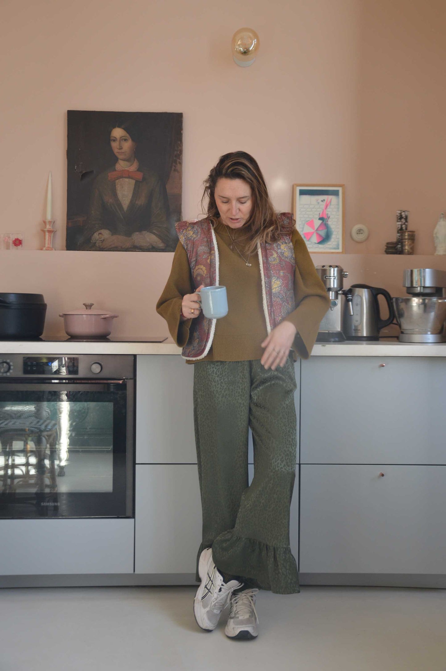 Pantalon satiné Léopard Vert Kaki