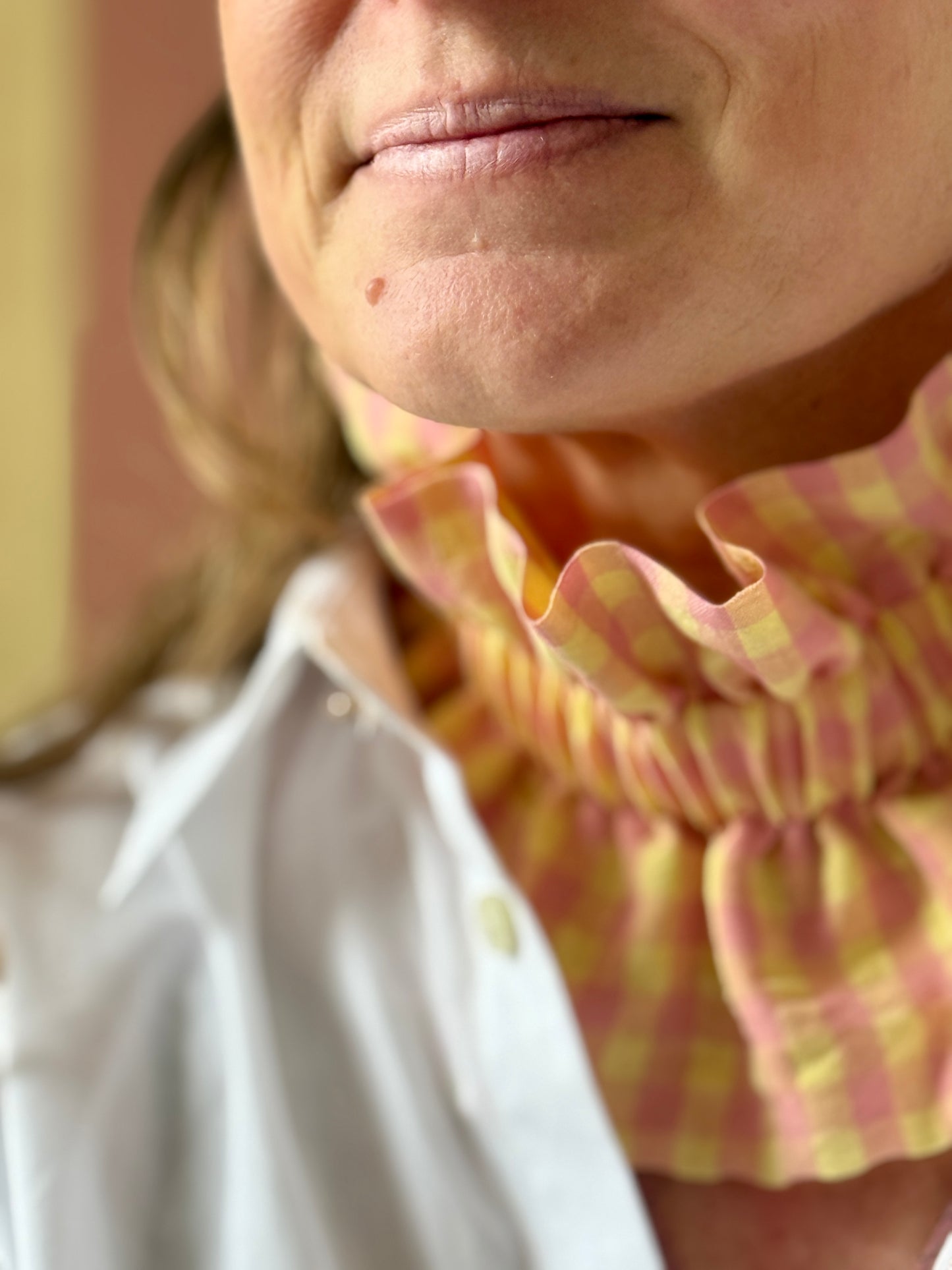 Col vichy Sorbet Rose  et Jaune