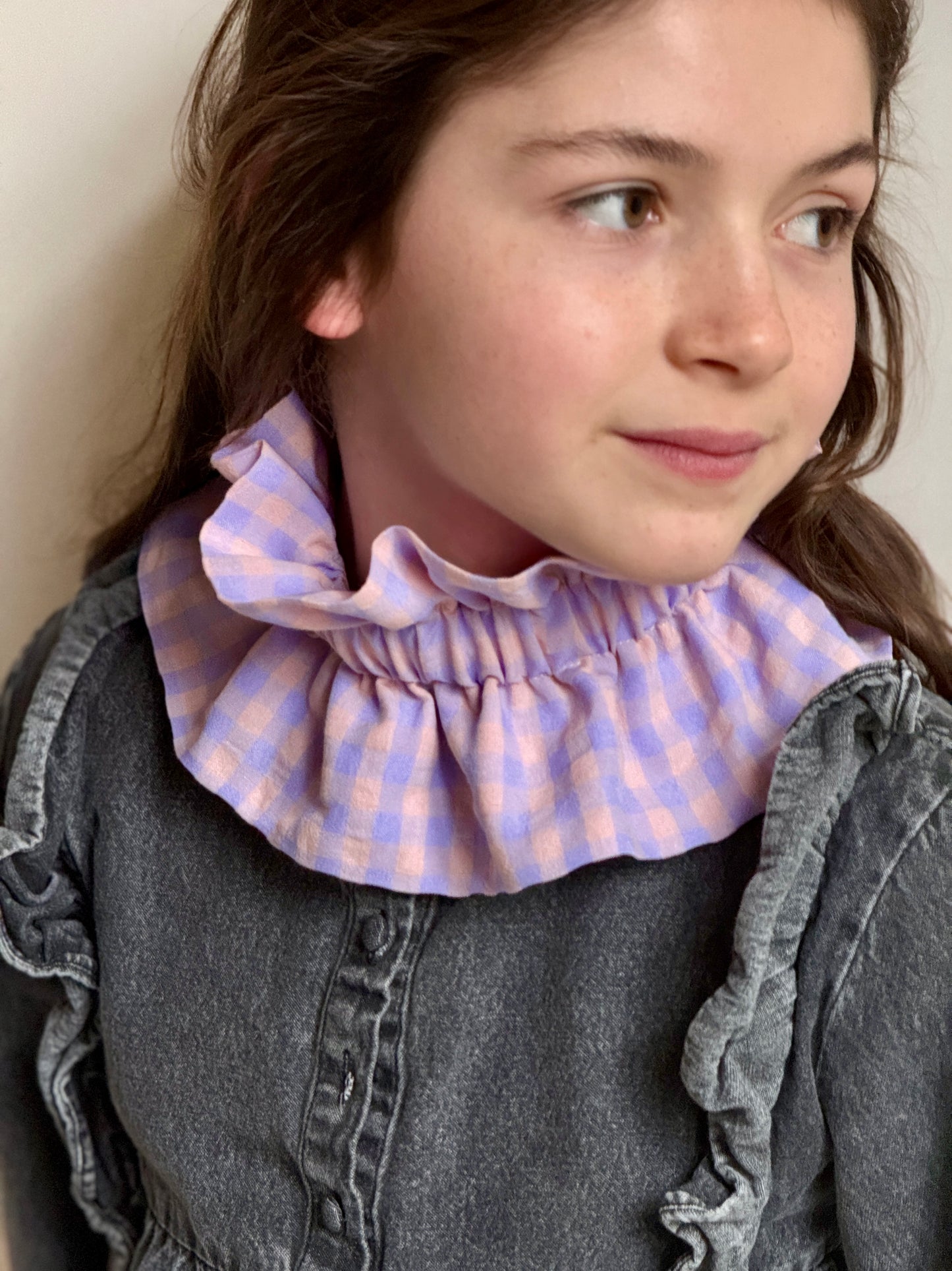 Col vichy Sorbet Violet parme et Rose pêche