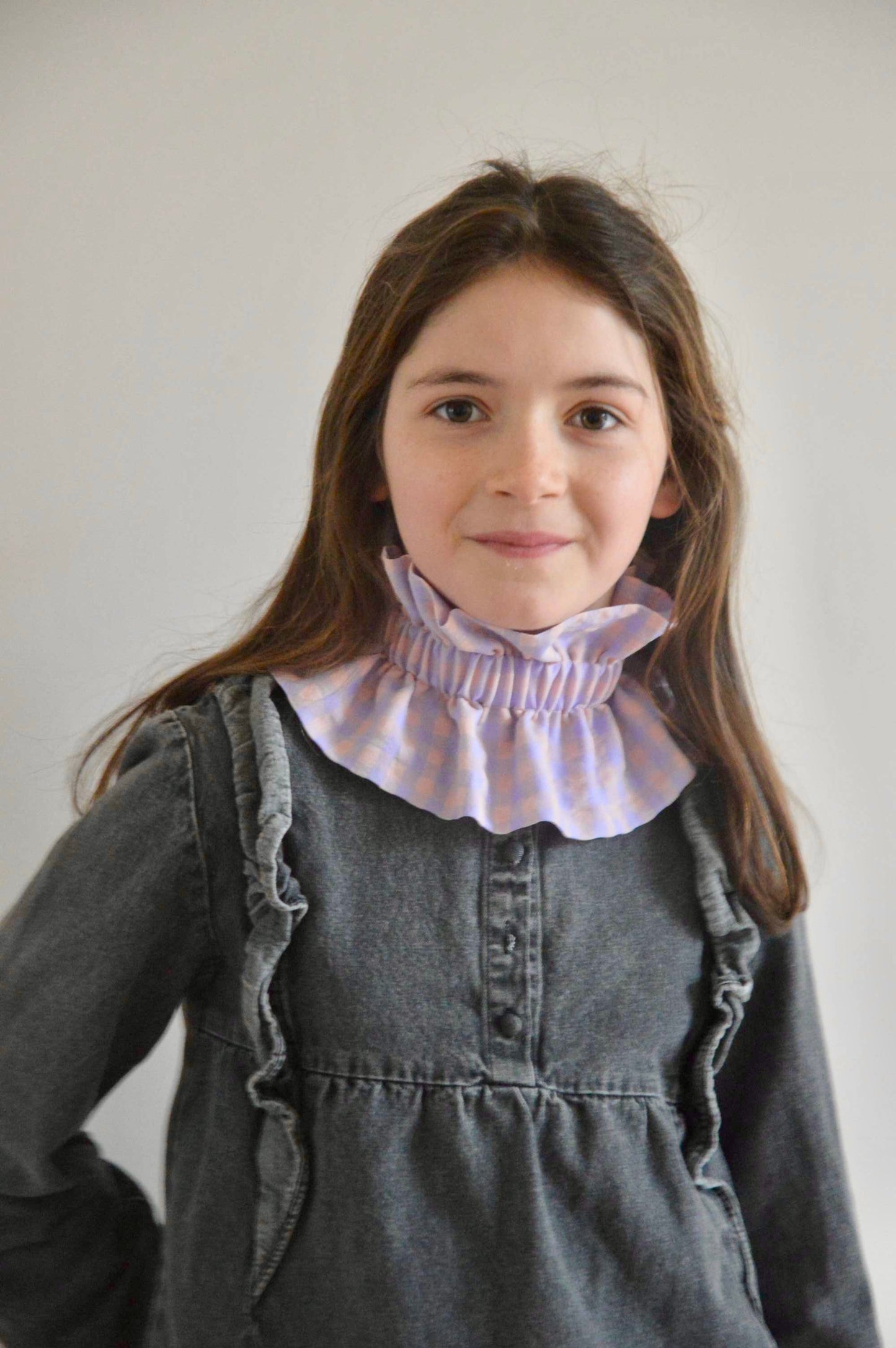 Col vichy Sorbet Violet parme et Rose pêche
