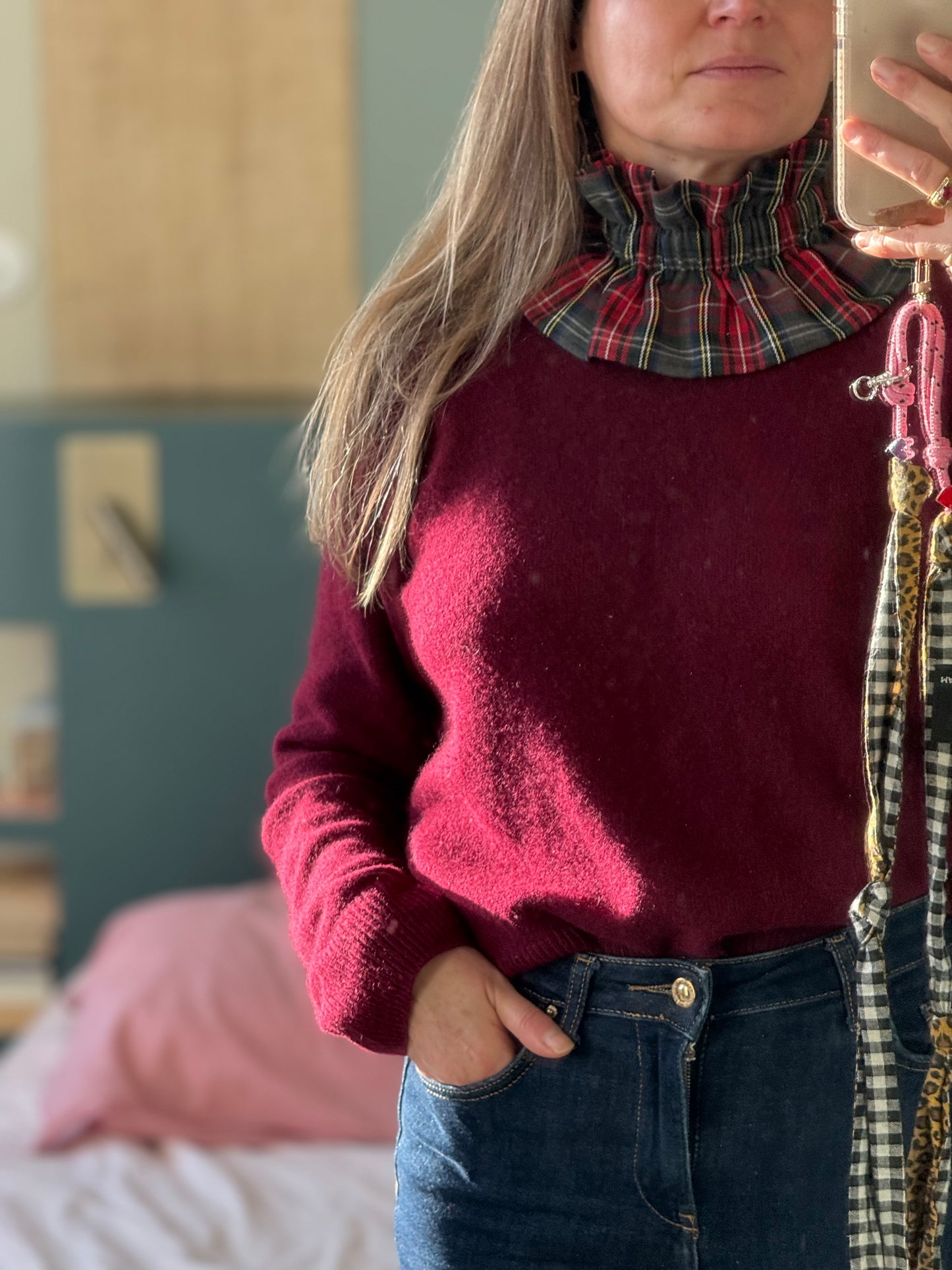 Col Tartan rouge et gris