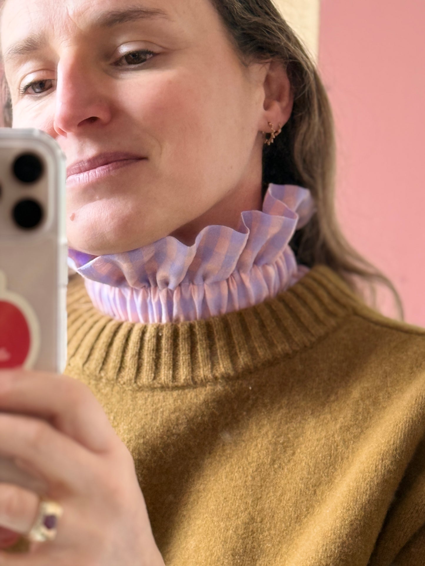 Col vichy Sorbet Violet parme et Rose pêche
