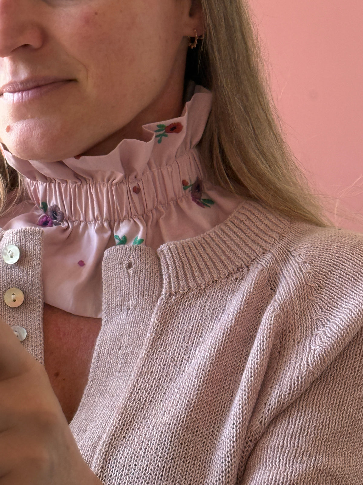 Col Amovible Rose Poudré à fleurs Brodée  – Ma Prune Céleste