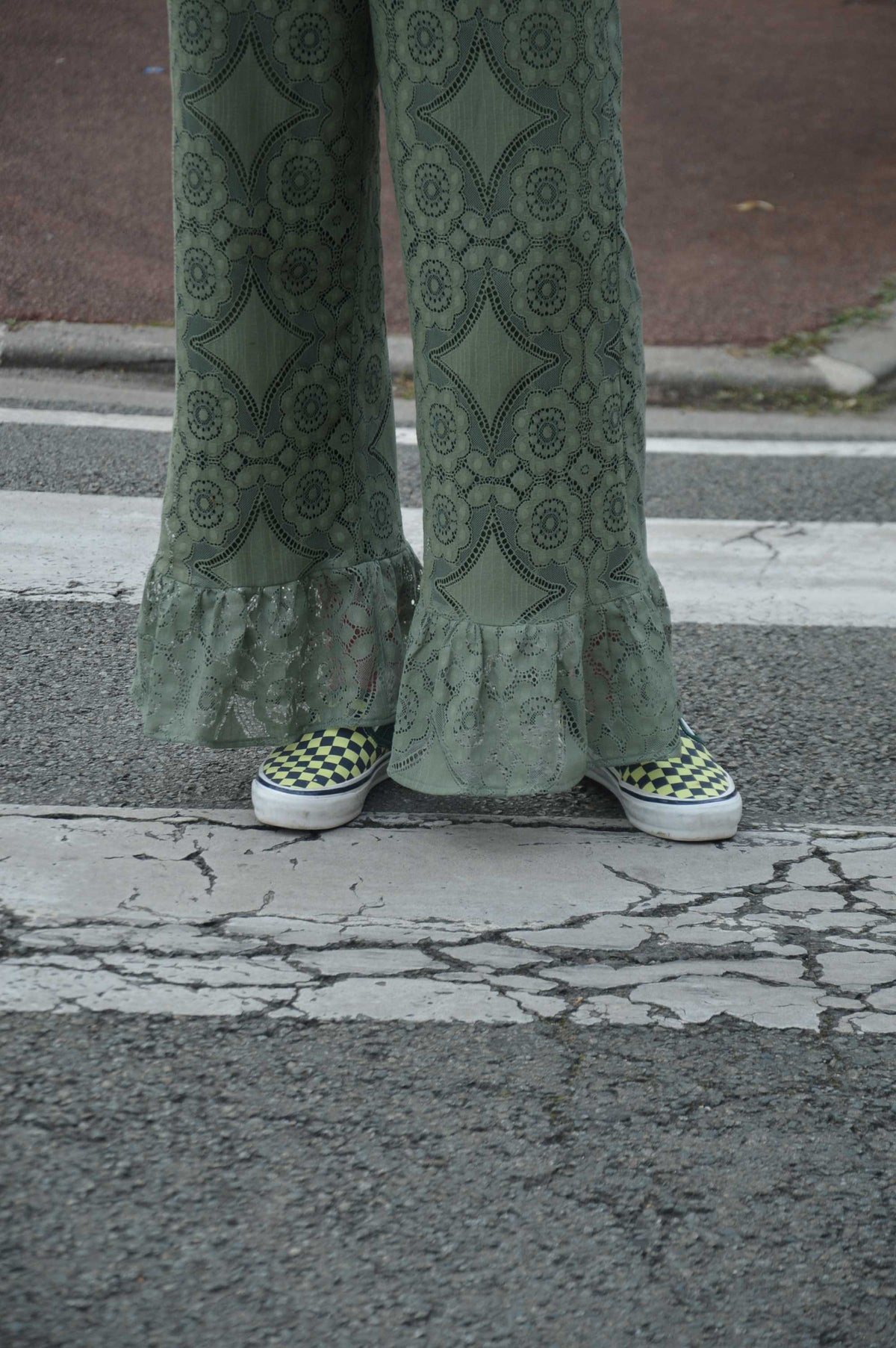 Pantalon Jeu de dentelle Vert eucalyptus