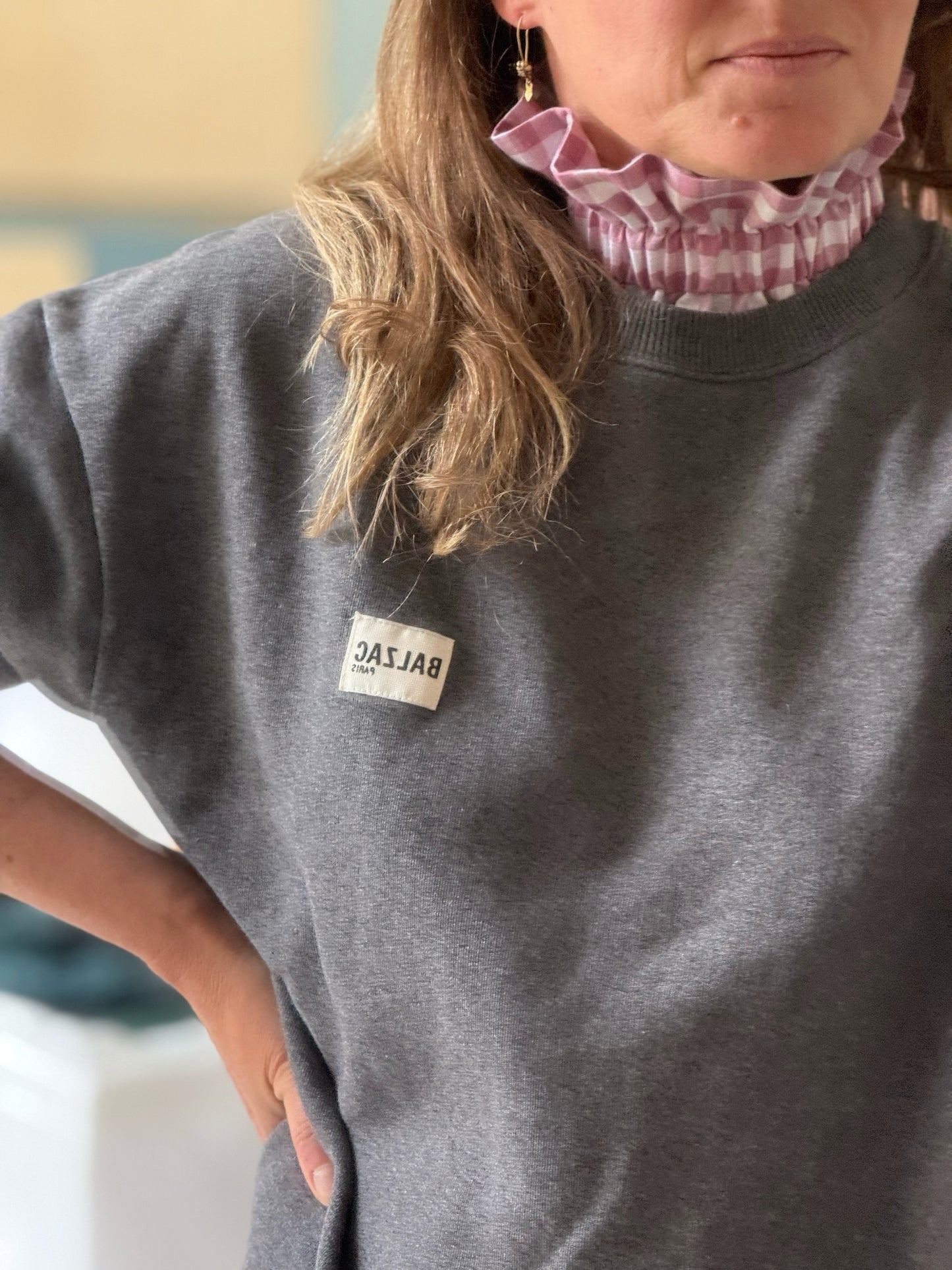 Col Amovible Vichy rose poudre